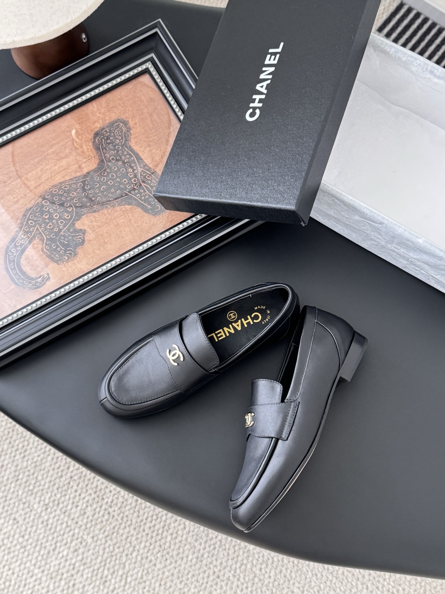 シャネル ローファー レディース メンズ 兼用 通勤 通学 シンプル 黒 - 画像 3