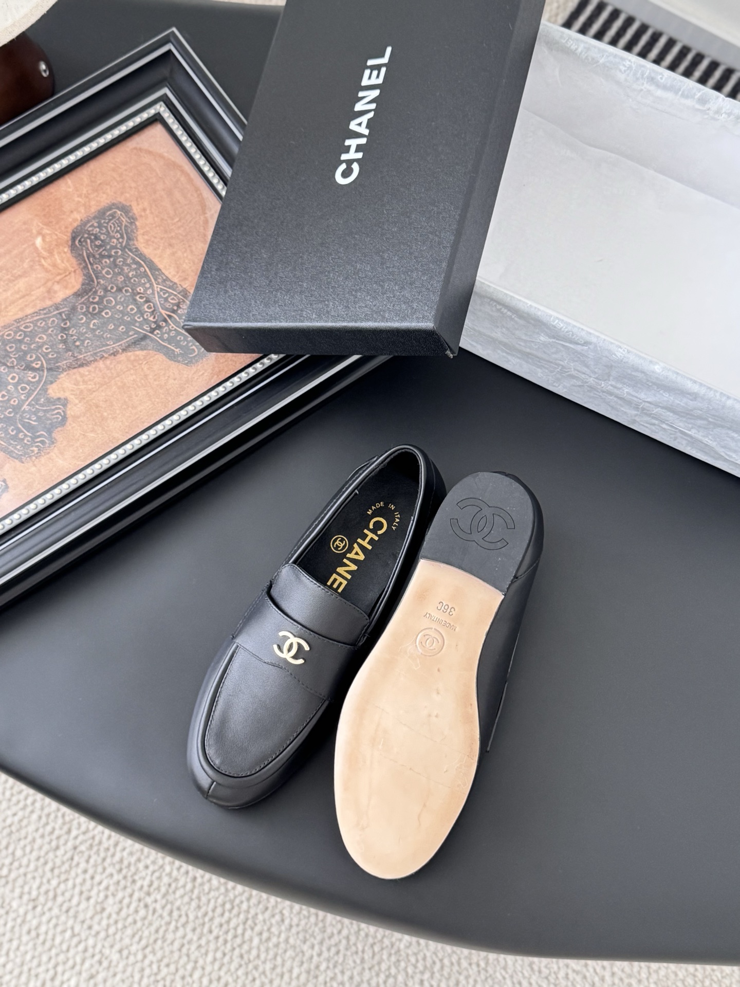 シャネル ローファー レディース メンズ 兼用 通勤 通学 シンプル 黒 - 画像 4