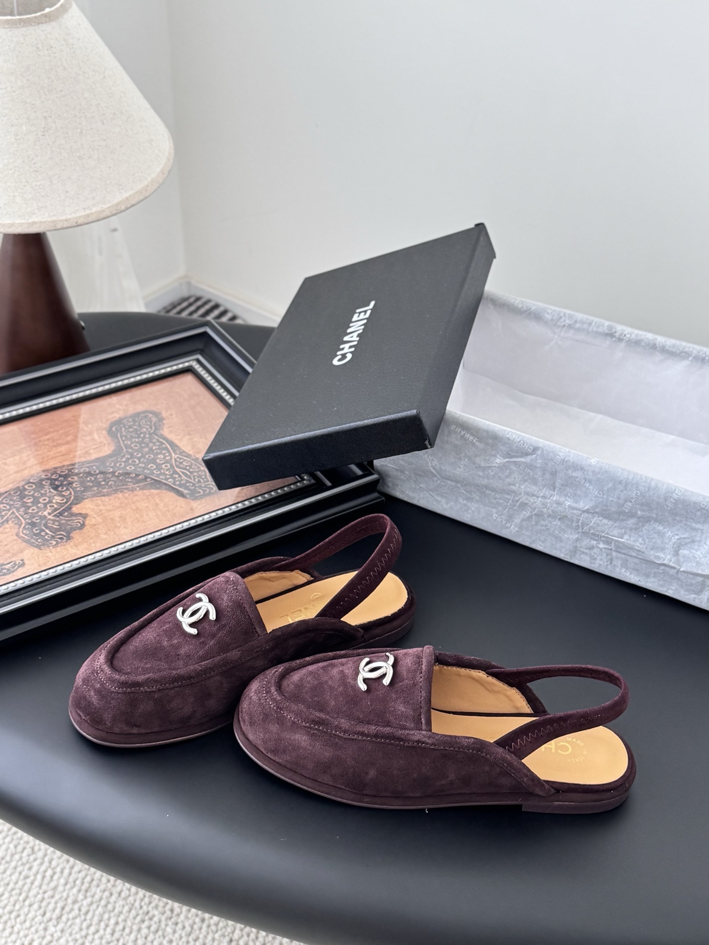 シャネル シャネル ローファー レディース メンズ 兼用 ファッション パンプス スラッシャー モノグラム ベルベット マーブル ブラウン 38 39 40 41 42 43 - 画像 2