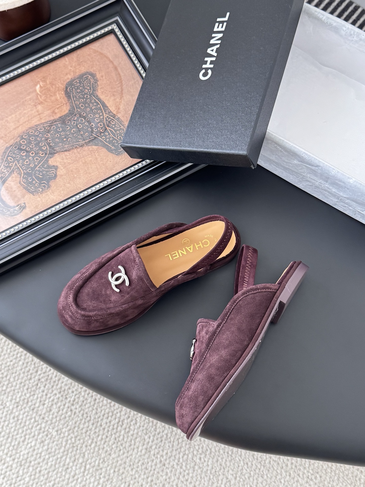 シャネル シャネル ローファー レディース メンズ 兼用 ファッション パンプス スラッシャー モノグラム ベルベット マーブル ブラウン 38 39 40 41 42 43 - 画像 3