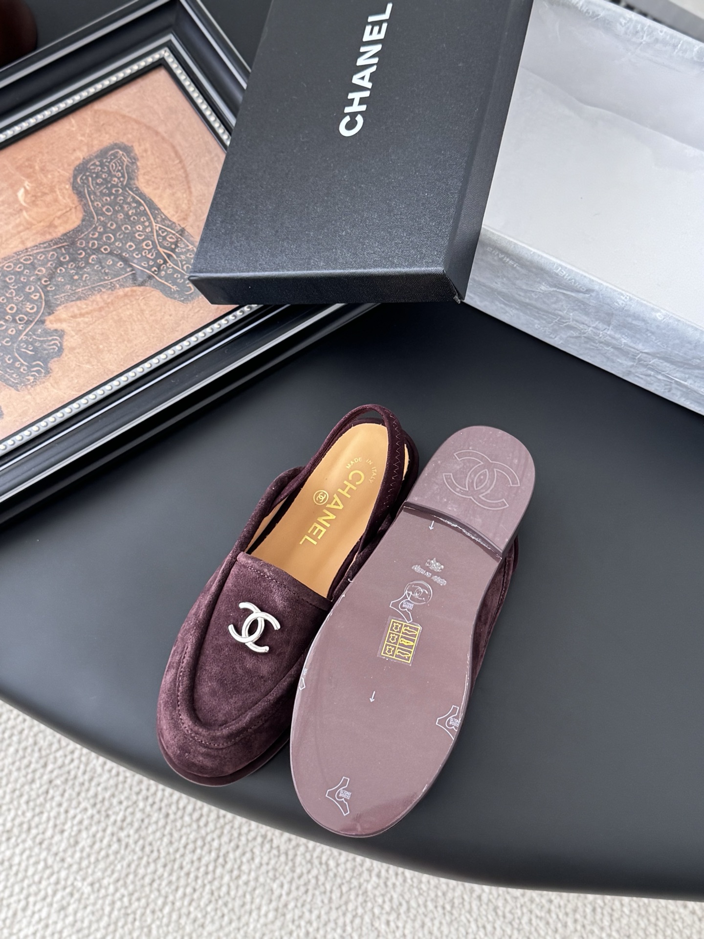 シャネル シャネル ローファー レディース メンズ 兼用 ファッション パンプス スラッシャー モノグラム ベルベット マーブル ブラウン 38 39 40 41 42 43 - 画像 4