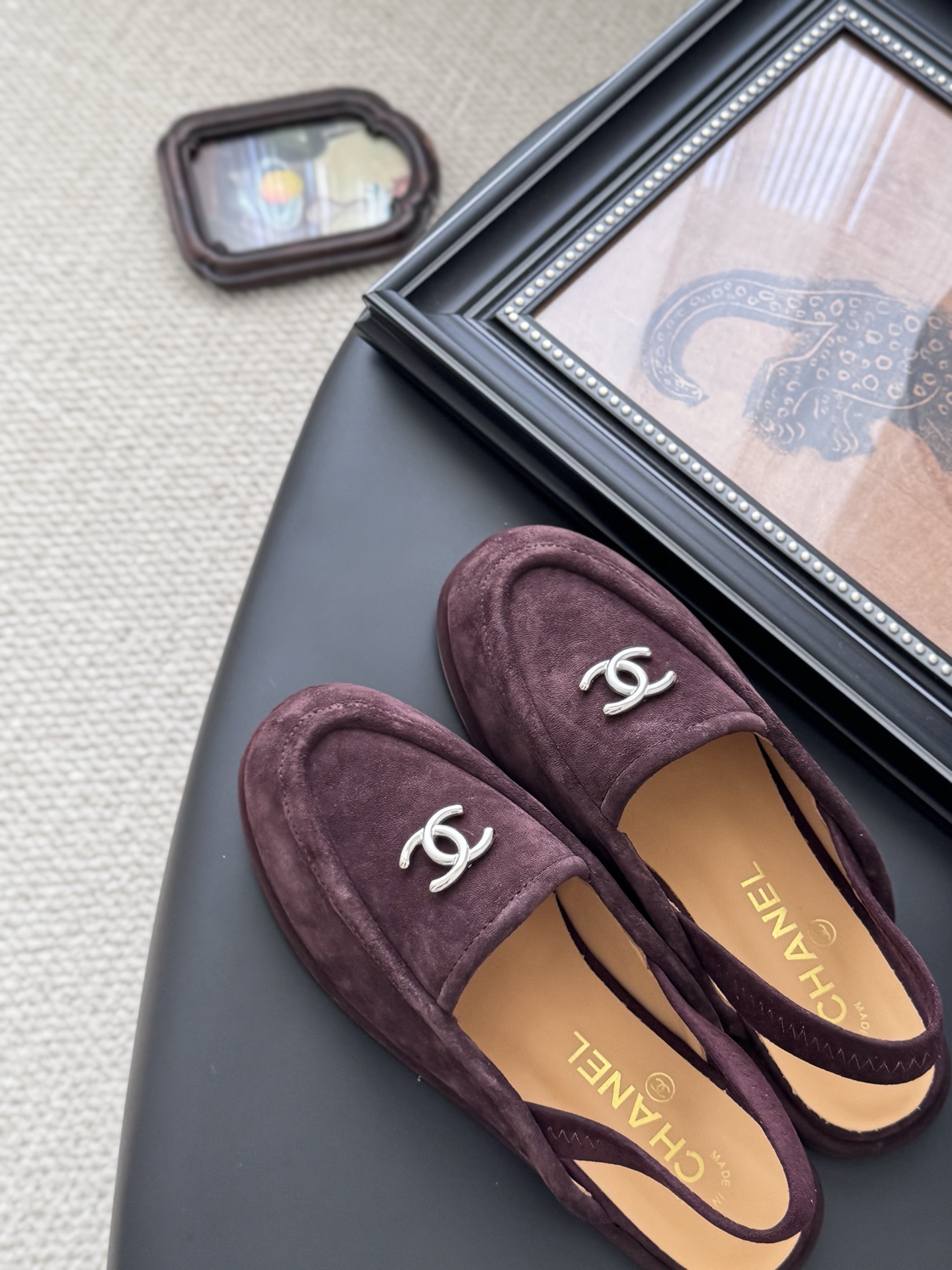 シャネル シャネル ローファー レディース メンズ 兼用 ファッション パンプス スラッシャー モノグラム ベルベット マーブル ブラウン 38 39 40 41 42 43 - 画像 5