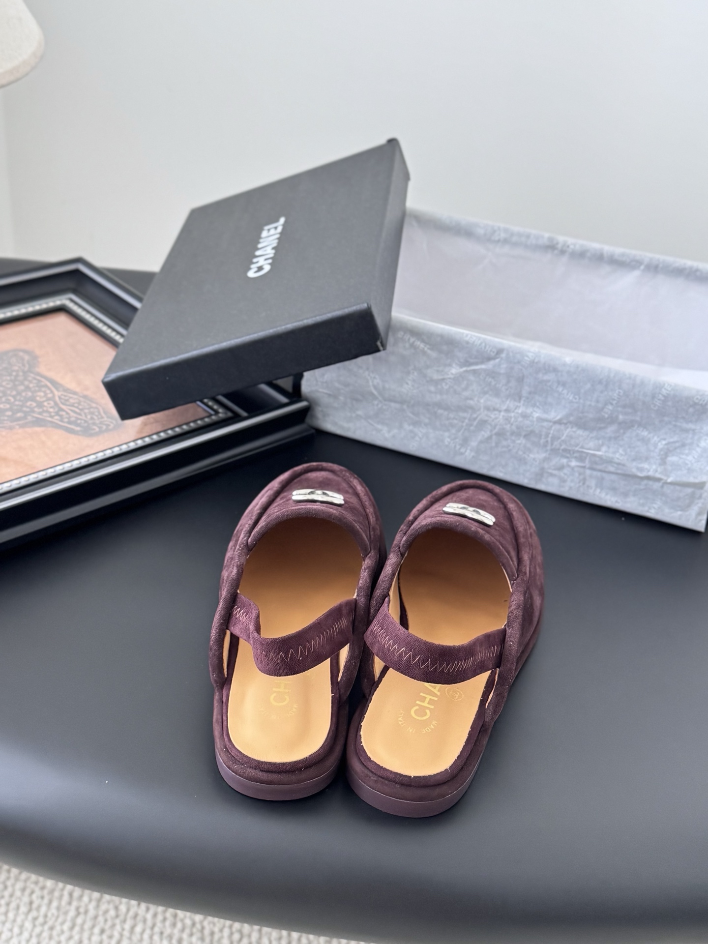 シャネル シャネル ローファー レディース メンズ 兼用 ファッション パンプス スラッシャー モノグラム ベルベット マーブル ブラウン 38 39 40 41 42 43 - 画像 6