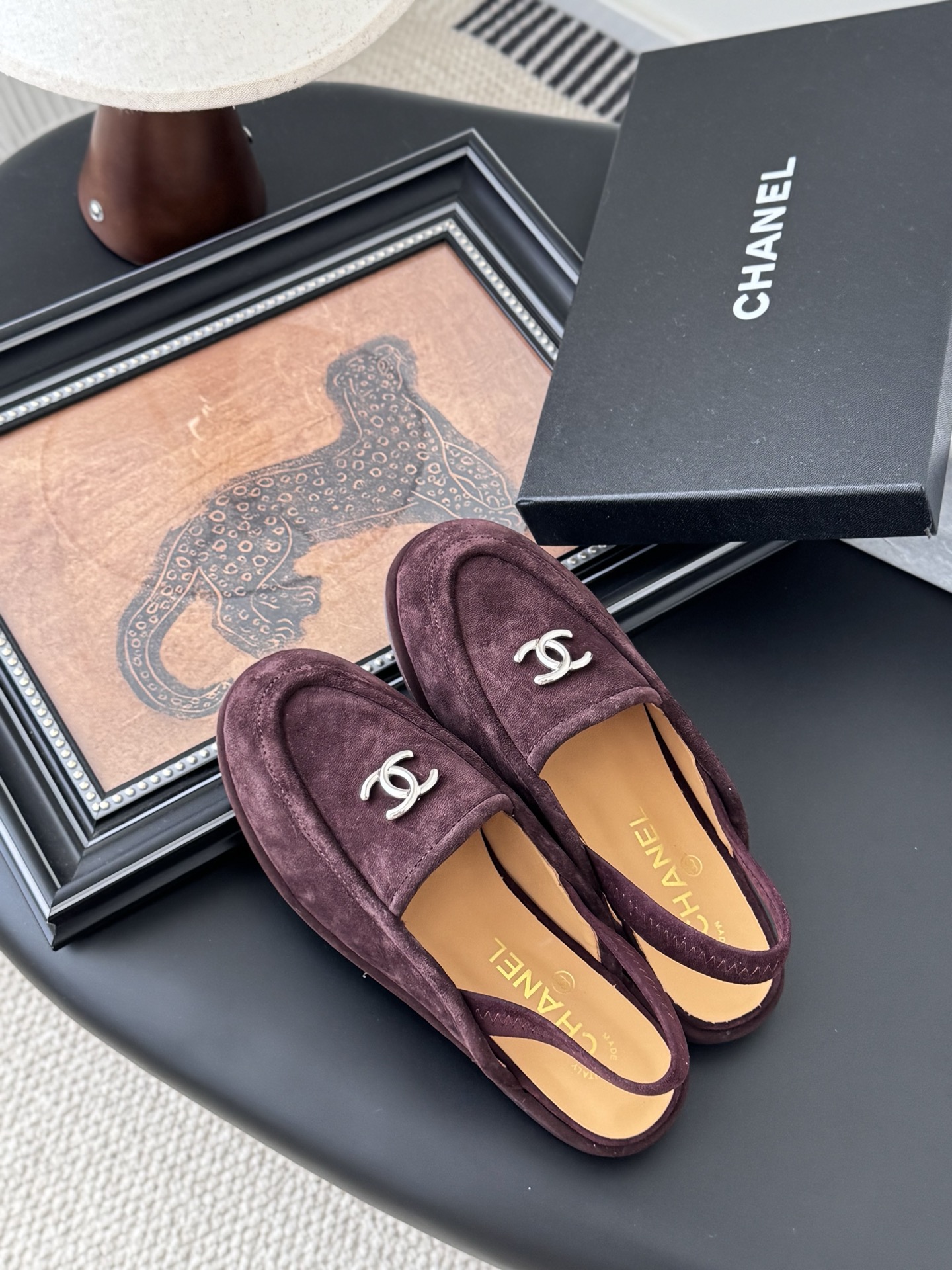 シャネル シャネル ローファー レディース メンズ 兼用 ファッション パンプス スラッシャー モノグラム ベルベット マーブル ブラウン 38 39 40 41 42 43 - 画像 7
