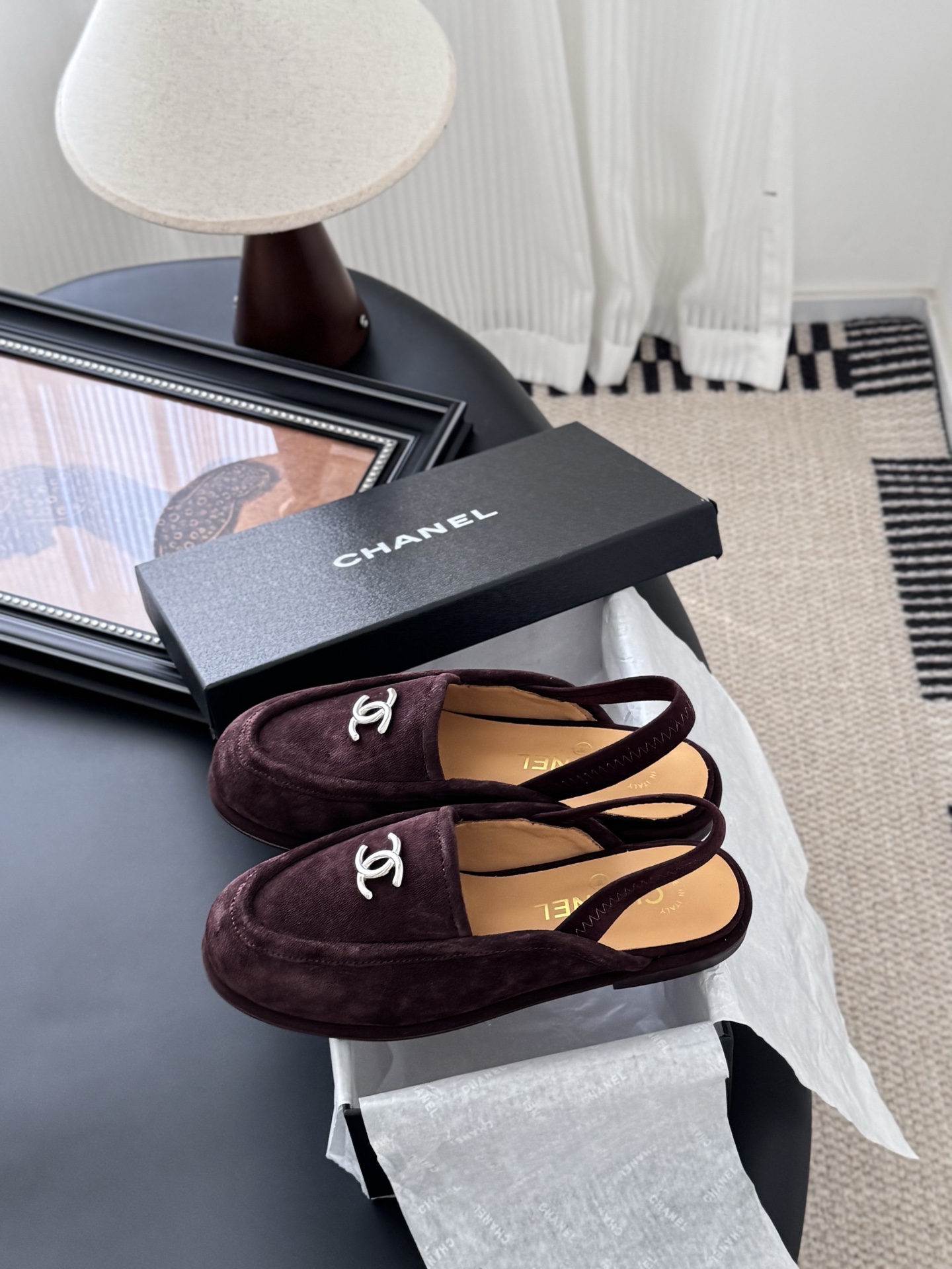 シャネル シャネル ローファー レディース メンズ 兼用 ファッション パンプス スラッシャー モノグラム ベルベット マーブル ブラウン 38 39 40 41 42 43 - 画像 9