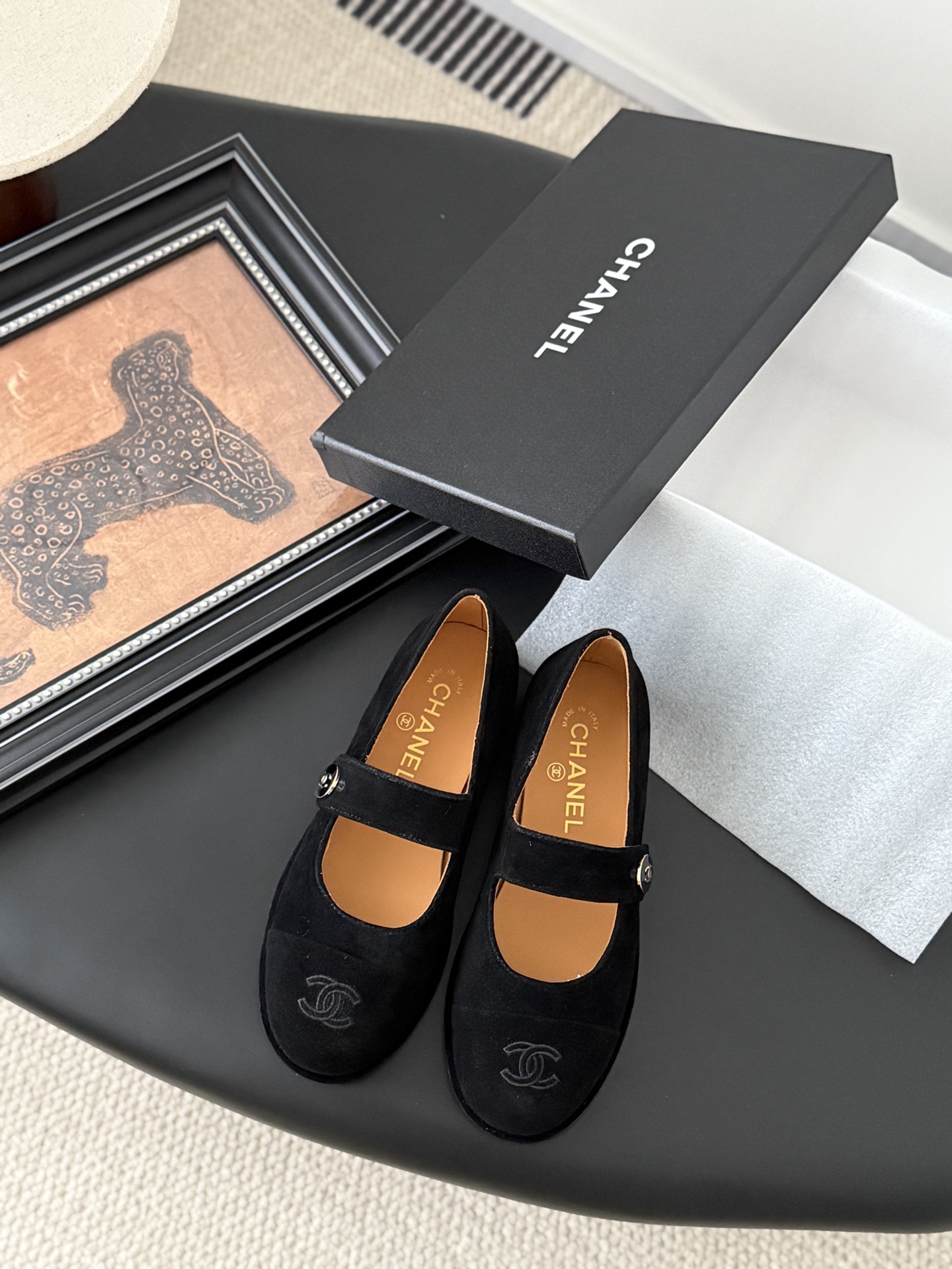 シャネル チェrones レディース メンズ 兼用 靴 フラット シンプル 黒 2WAY
