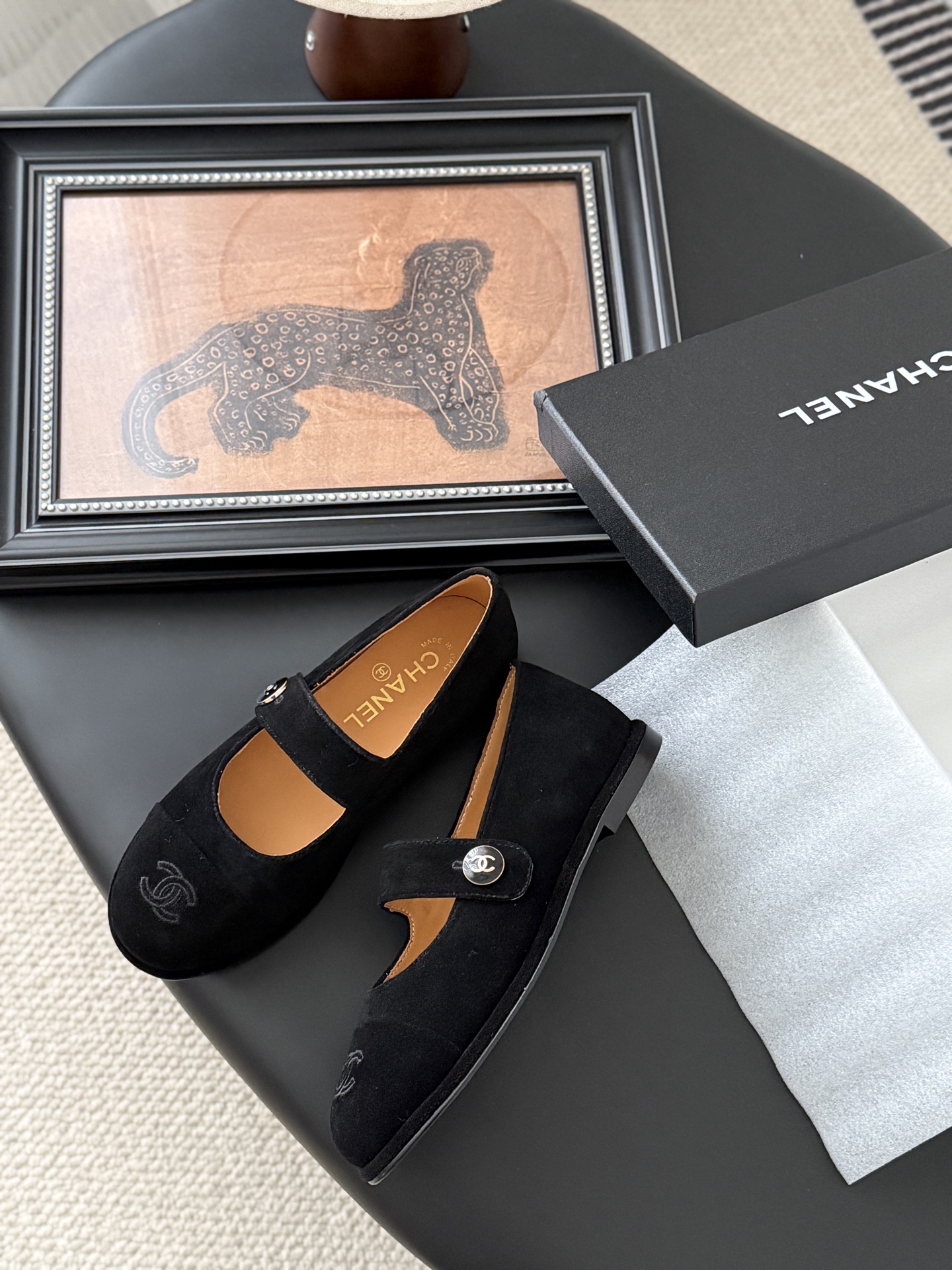 シャネル チェrones レディース メンズ 兼用 靴 フラット シンプル 黒 2WAY - 画像 4