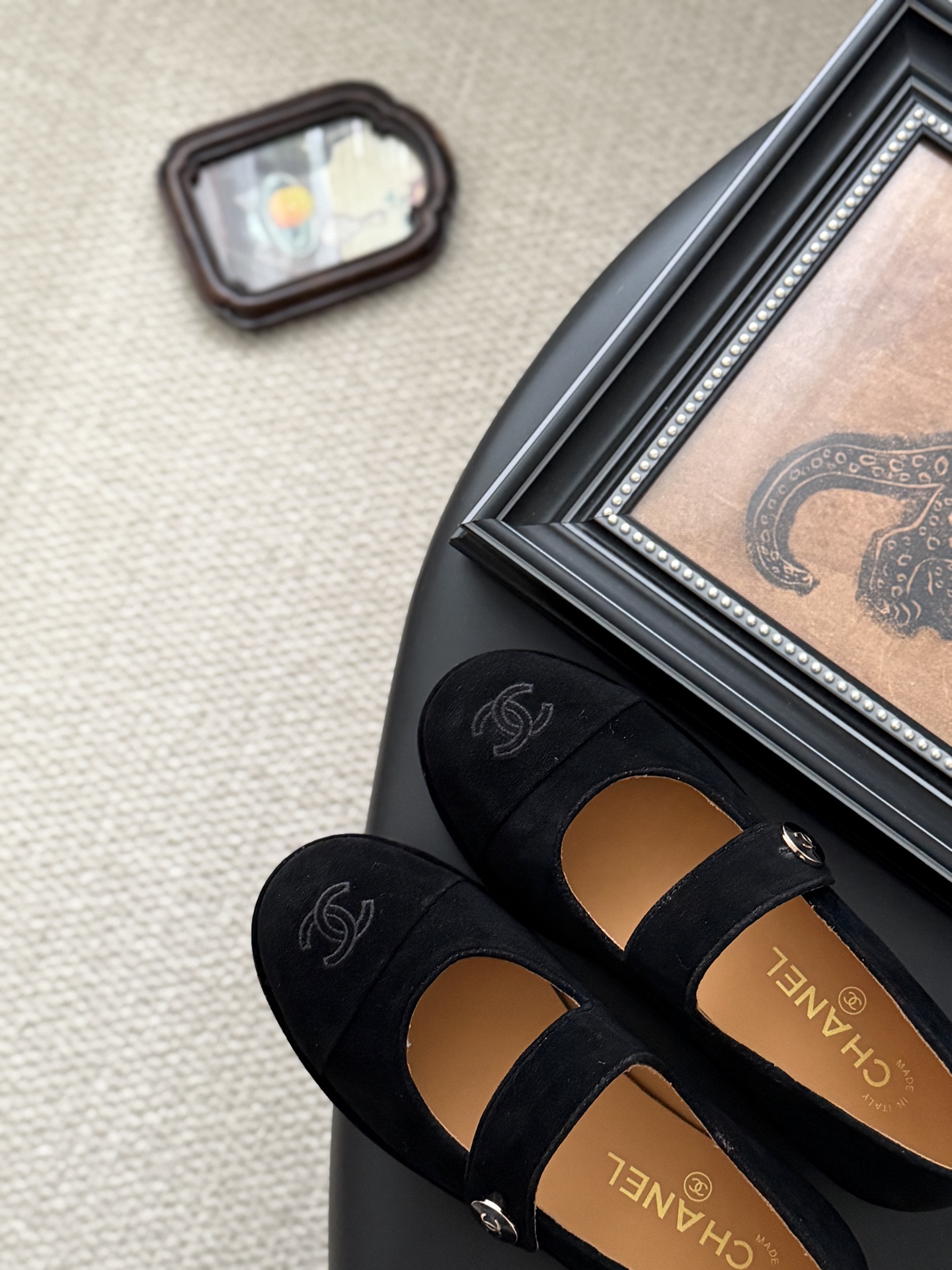 シャネル チェrones レディース メンズ 兼用 靴 フラット シンプル 黒 2WAY - 画像 7