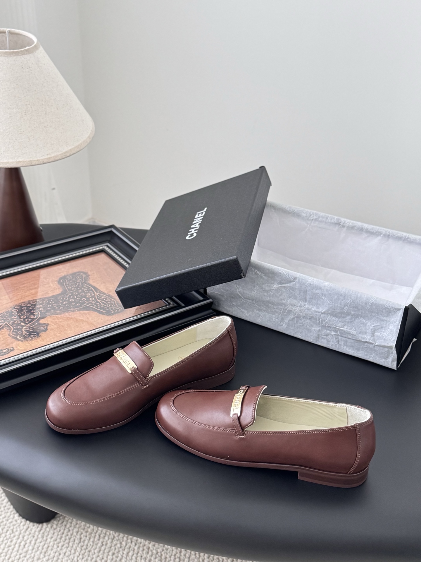 CHANEL シャネル ローファー レディース メンズ 兼用 通勤 通学 簡単履き ブラウン シンプル 高級感 本革風 38 39 40 41 42 43 - 画像 2