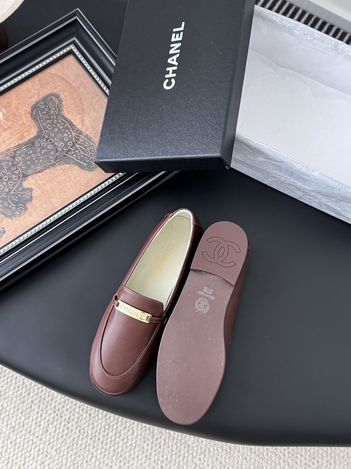 CHANEL シャネル ローファー レディース メンズ 兼用 通勤 通学 簡単履き ブラウン シンプル 高級感 本革風 38 39 40 41 42 43 - 画像 4