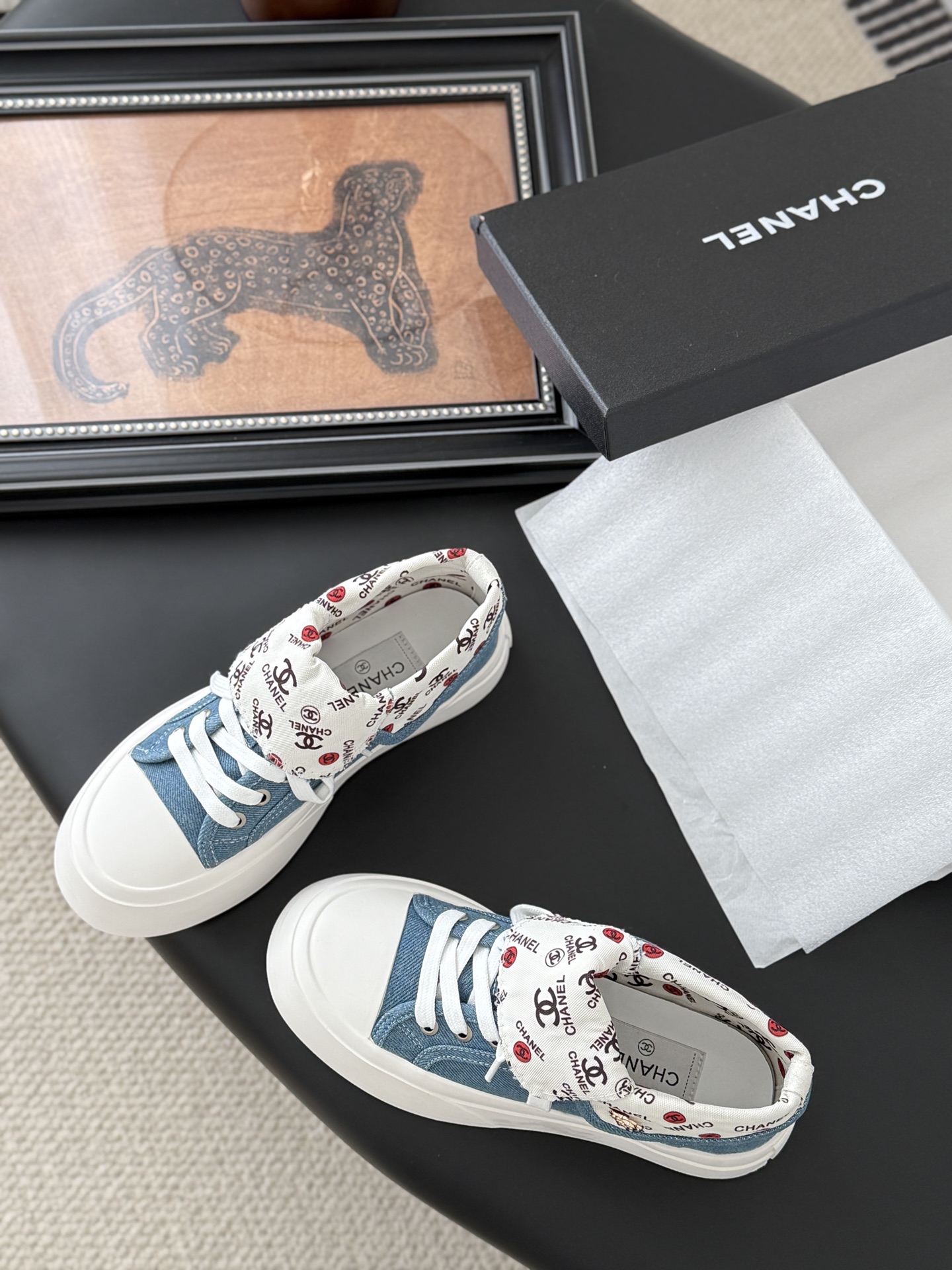 シャネル デニムスニーカー レディース メンズ兼用 軽量 通勤 通学 ベージュ 白 黒 38-42 35-50 35-50 - 画像 6