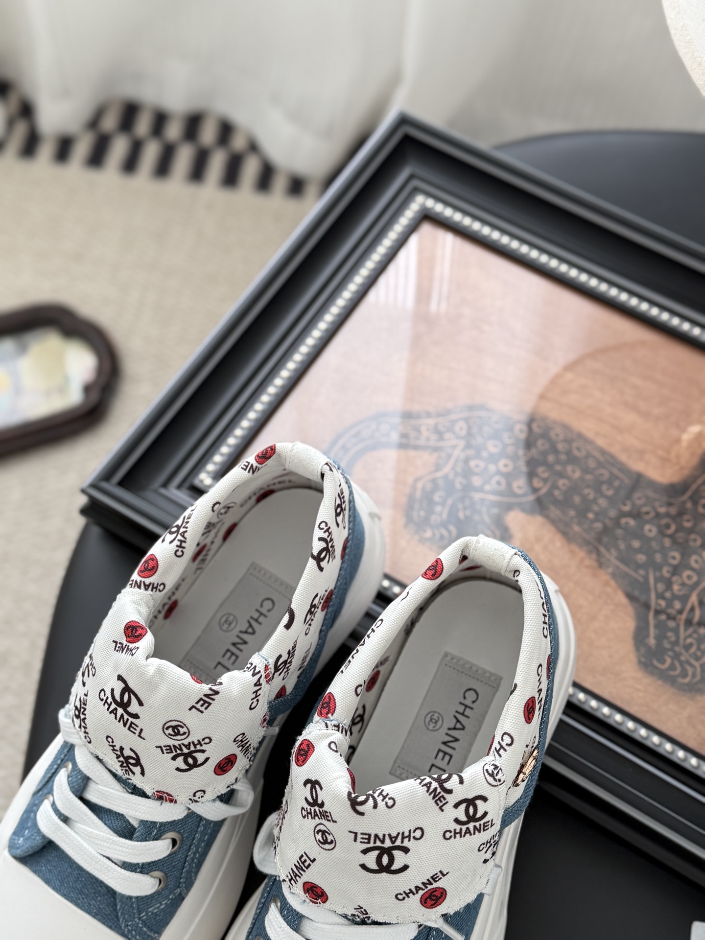 シャネル デニムスニーカー レディース メンズ兼用 軽量 通勤 通学 ベージュ 白 黒 38-42 35-50 35-50 - 画像 7