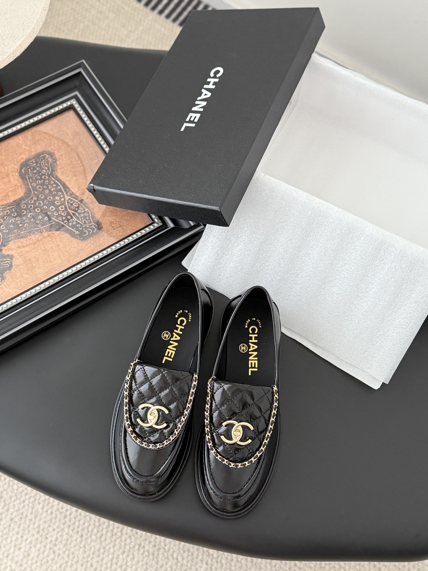 CHANEL シャネル ローファー 本革 フラットシューズ ブラック