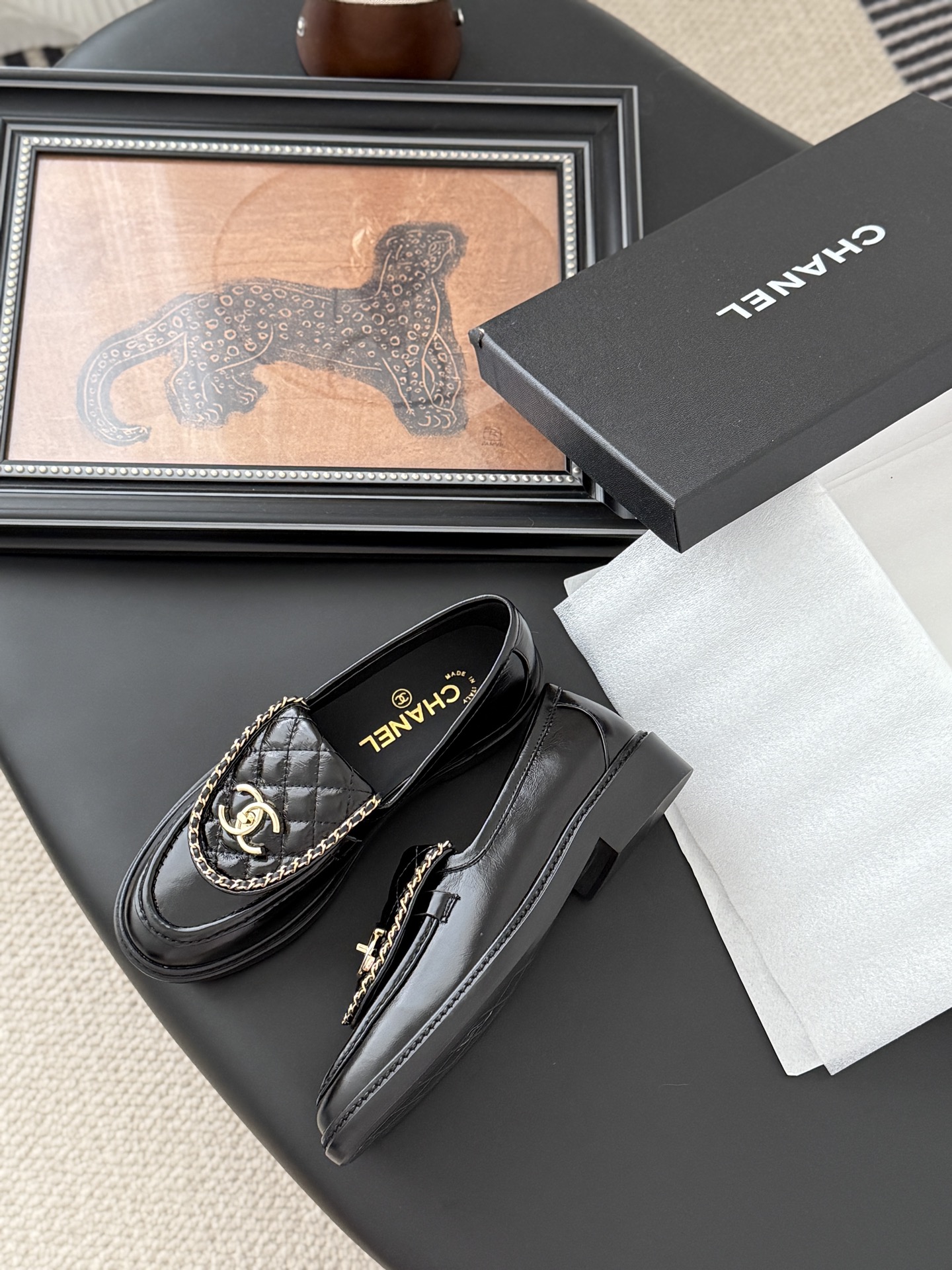 CHANEL シャネル ローファー 本革 フラットシューズ ブラック - 画像 4