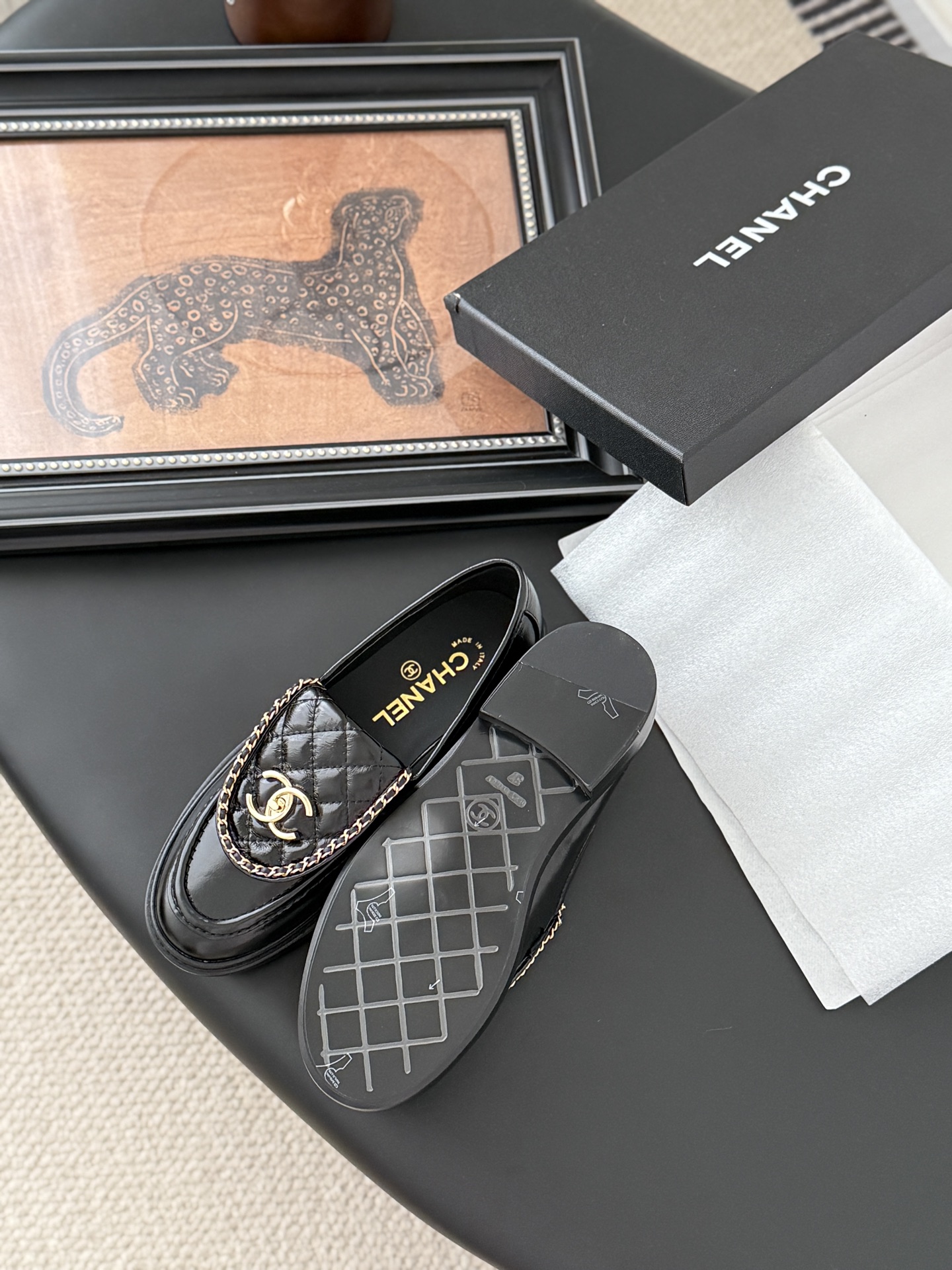 CHANEL シャネル ローファー 本革 フラットシューズ ブラック - 画像 5