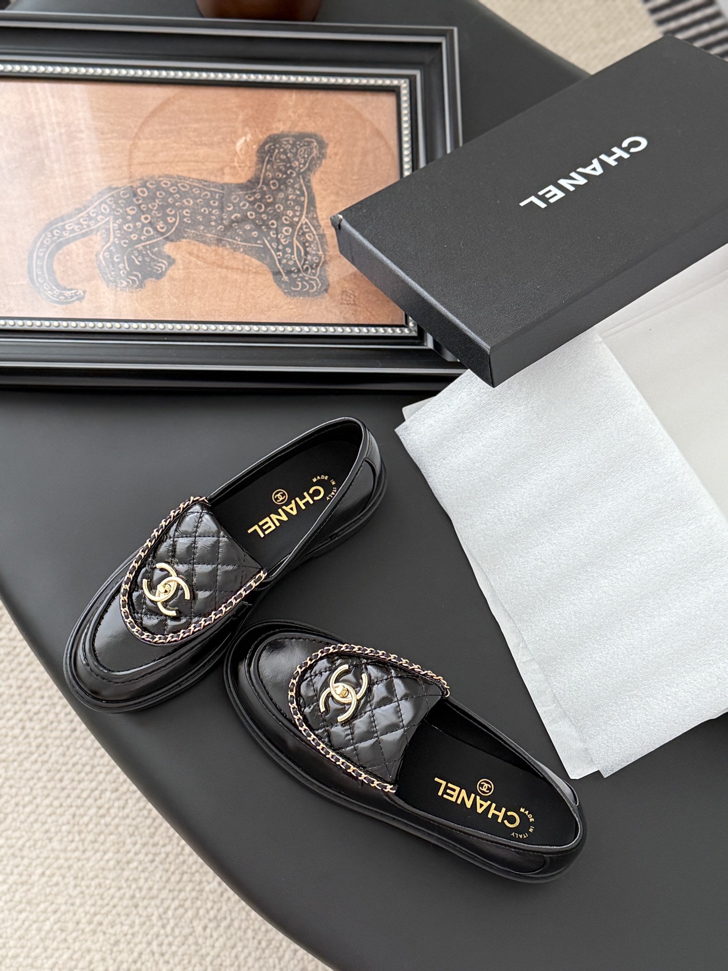 CHANEL シャネル ローファー 本革 フラットシューズ ブラック - 画像 6