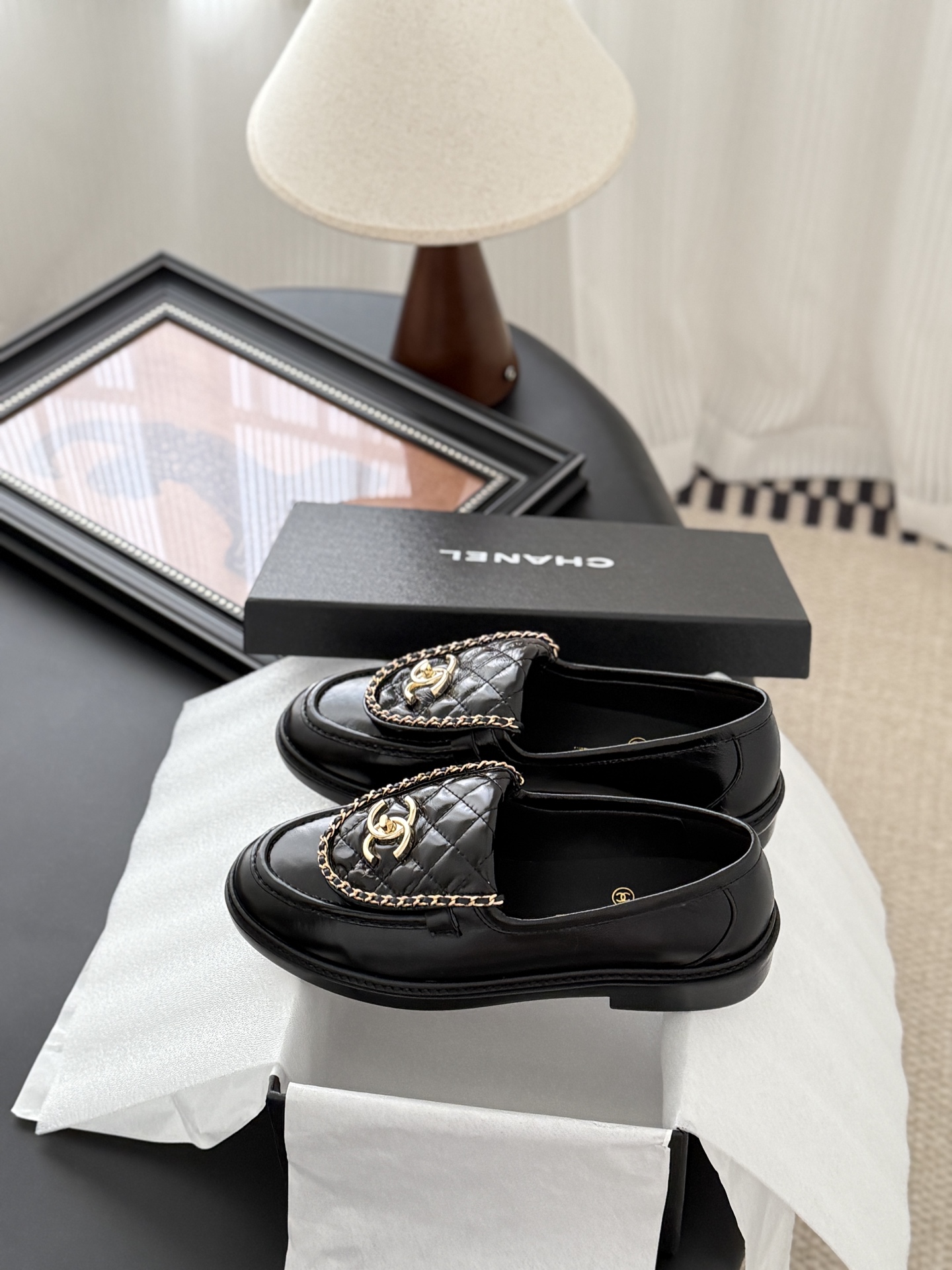 CHANEL シャネル ローファー 本革 フラットシューズ ブラック - 画像 9