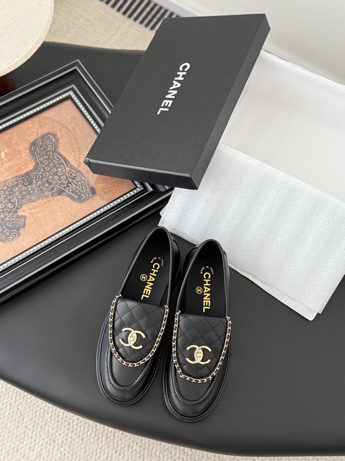 CHANEL シャネル ローファー フラットシューズ 本革 ブラック