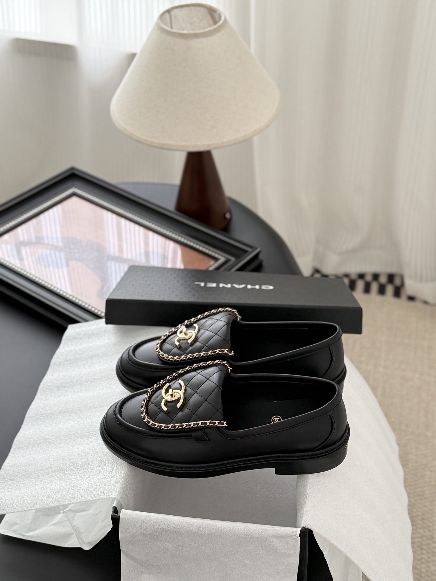 CHANEL シャネル ローファー フラットシューズ 本革 ブラック - 画像 9