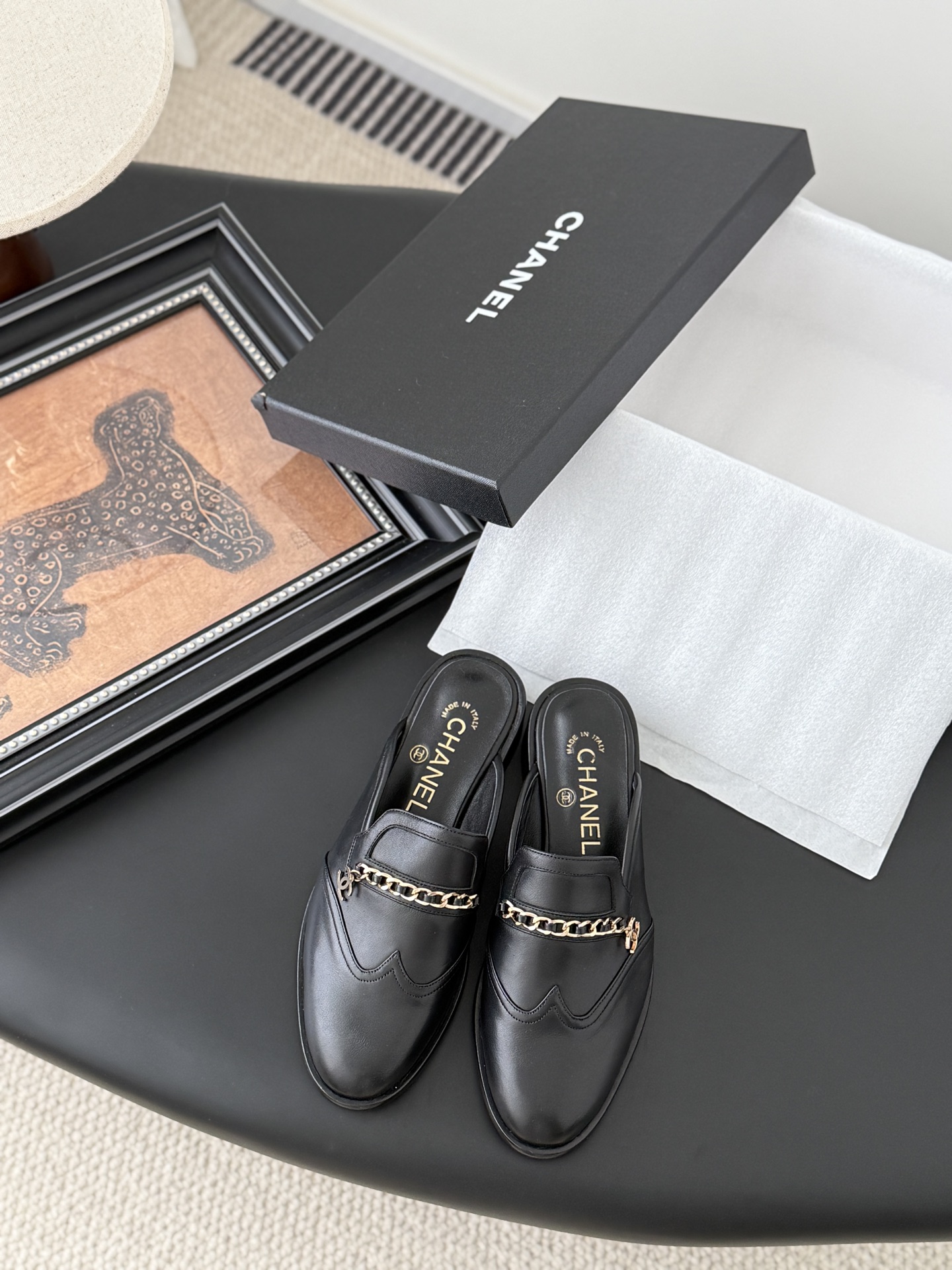 シャネル ローファー レディース メンズ 兼用 高級感 通勤 通学 黒 2WAY 鎖 チェーン 丸洗いOK