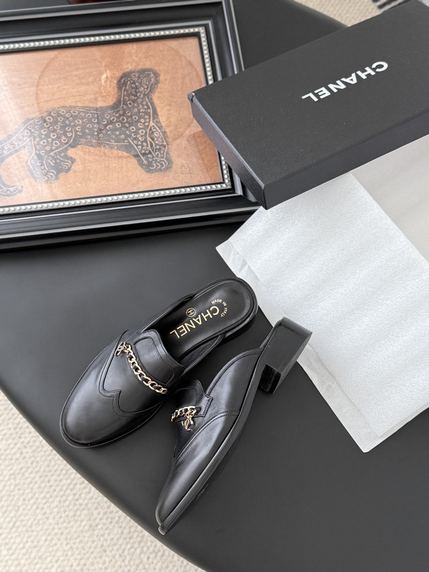 シャネル ローファー レディース メンズ 兼用 高級感 通勤 通学 黒 2WAY 鎖 チェーン 丸洗いOK - 画像 4