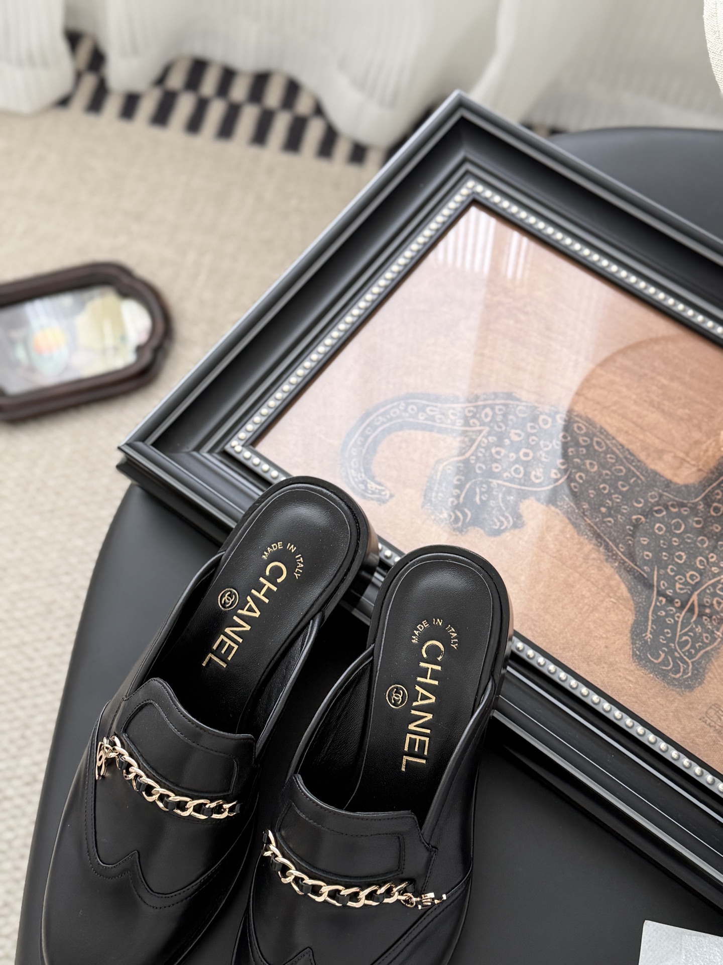 シャネル ローファー レディース メンズ 兼用 高級感 通勤 通学 黒 2WAY 鎖 チェーン 丸洗いOK - 画像 7