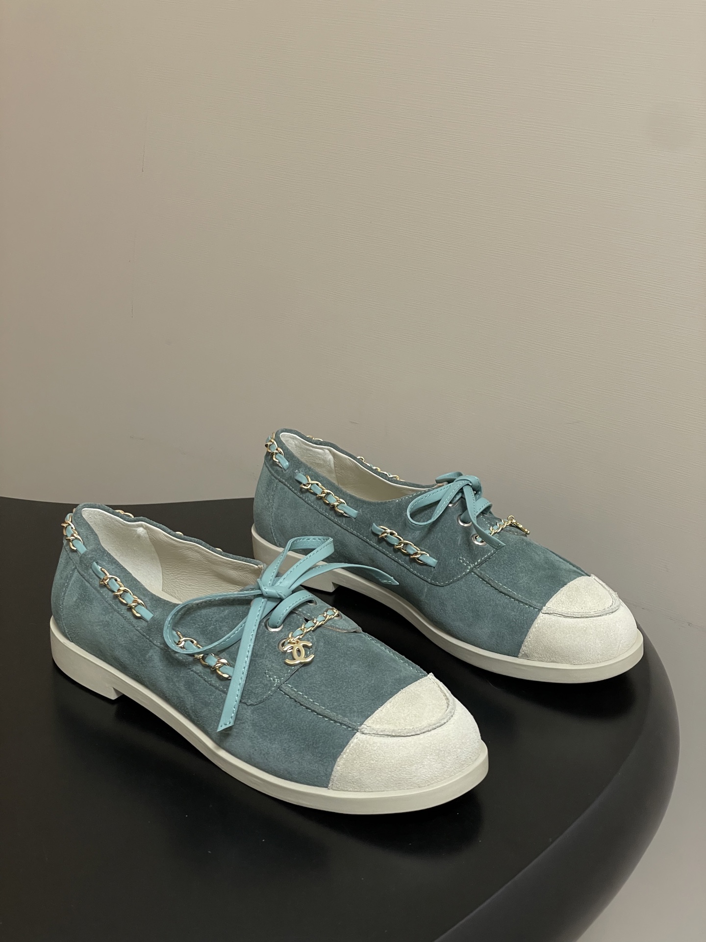 シャネル ローファー レディース メンズ 兼用 通勤 通学 シンプル ベージュ グリーン カーフレザー 36