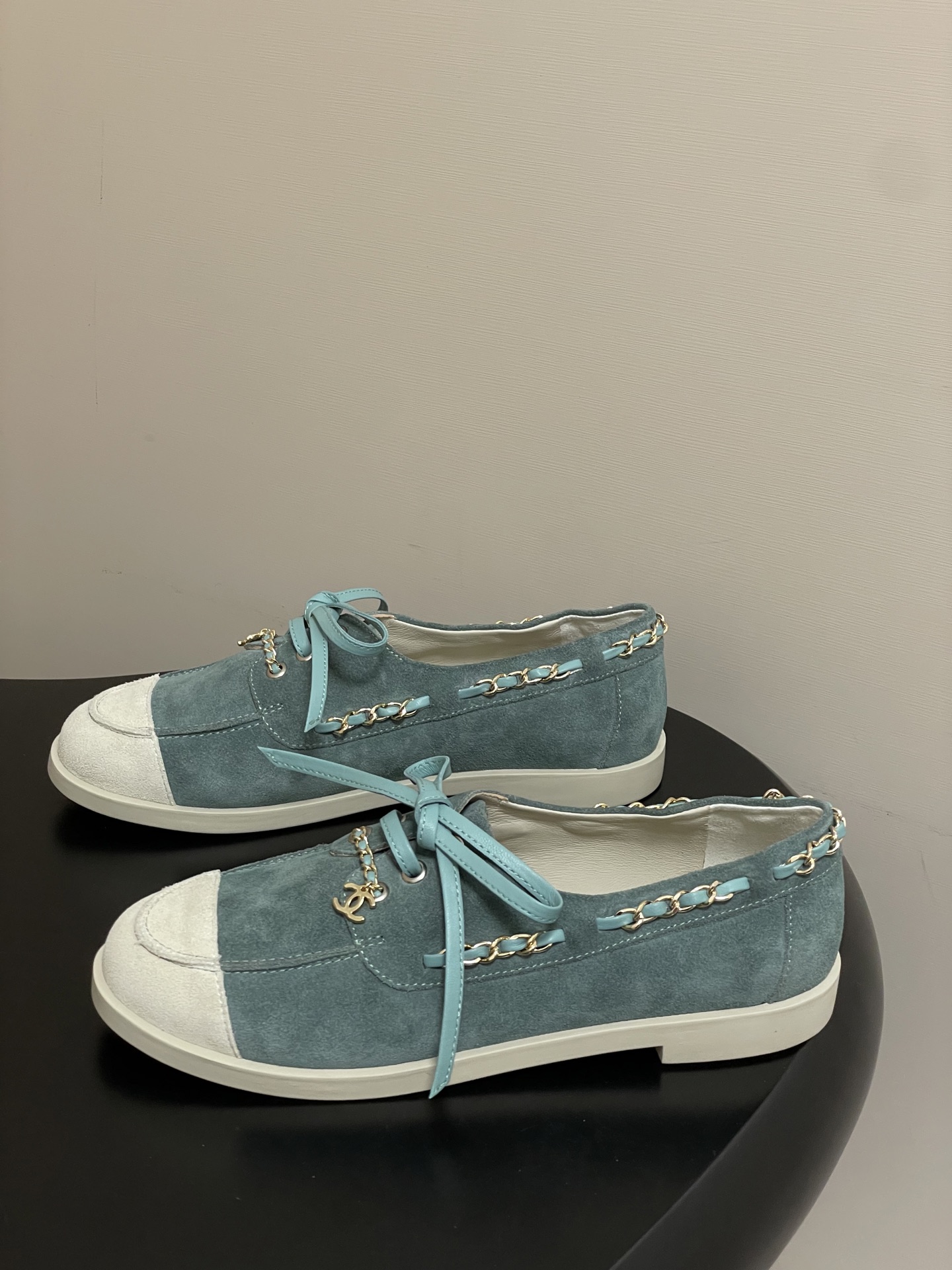 シャネル ローファー レディース メンズ 兼用 通勤 通学 シンプル ベージュ グリーン カーフレザー 36 - 画像 3