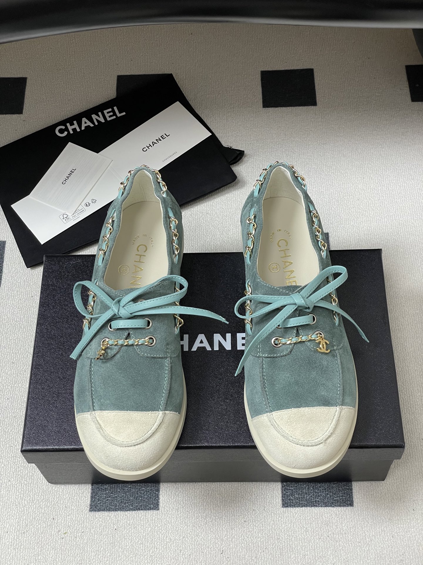 シャネル ローファー レディース メンズ 兼用 通勤 通学 シンプル ベージュ グリーン カーフレザー 36 - 画像 5