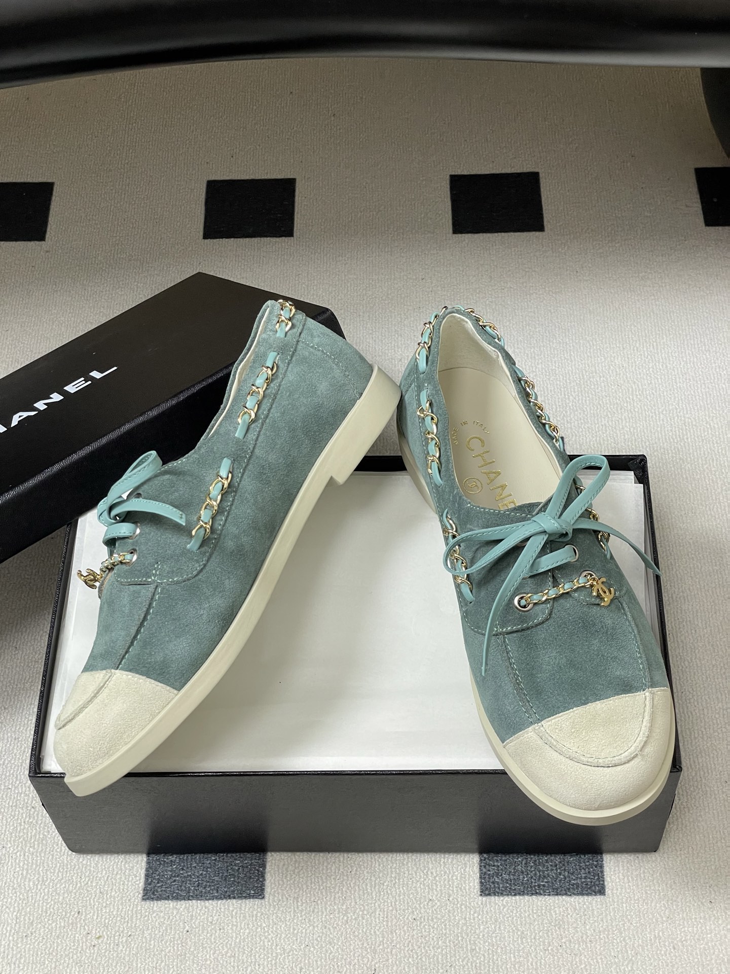 シャネル ローファー レディース メンズ 兼用 通勤 通学 シンプル ベージュ グリーン カーフレザー 36 - 画像 6