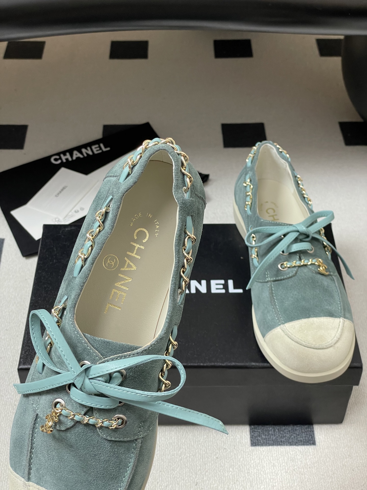 シャネル ローファー レディース メンズ 兼用 通勤 通学 シンプル ベージュ グリーン カーフレザー 36 - 画像 7