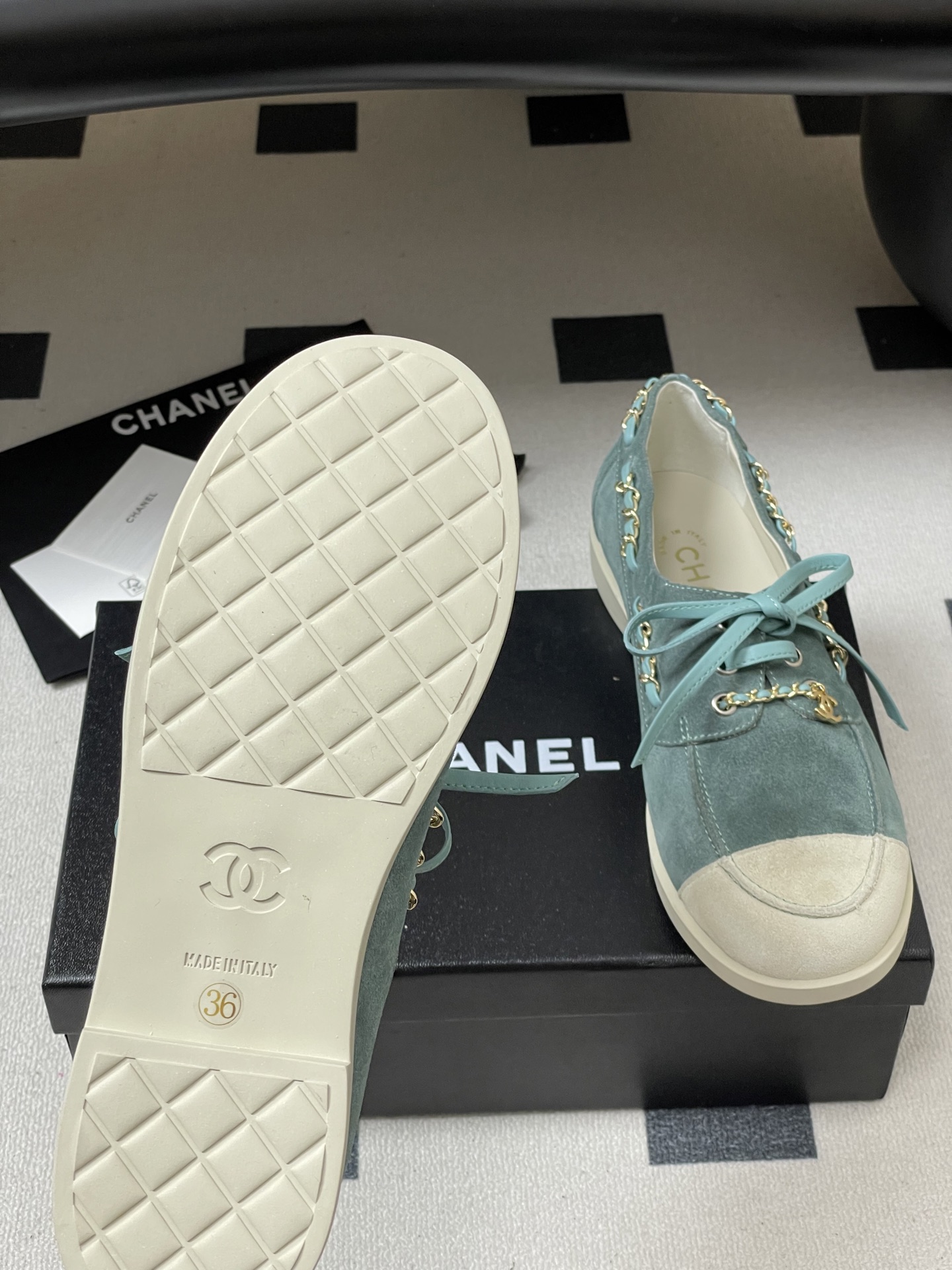シャネル ローファー レディース メンズ 兼用 通勤 通学 シンプル ベージュ グリーン カーフレザー 36 - 画像 8