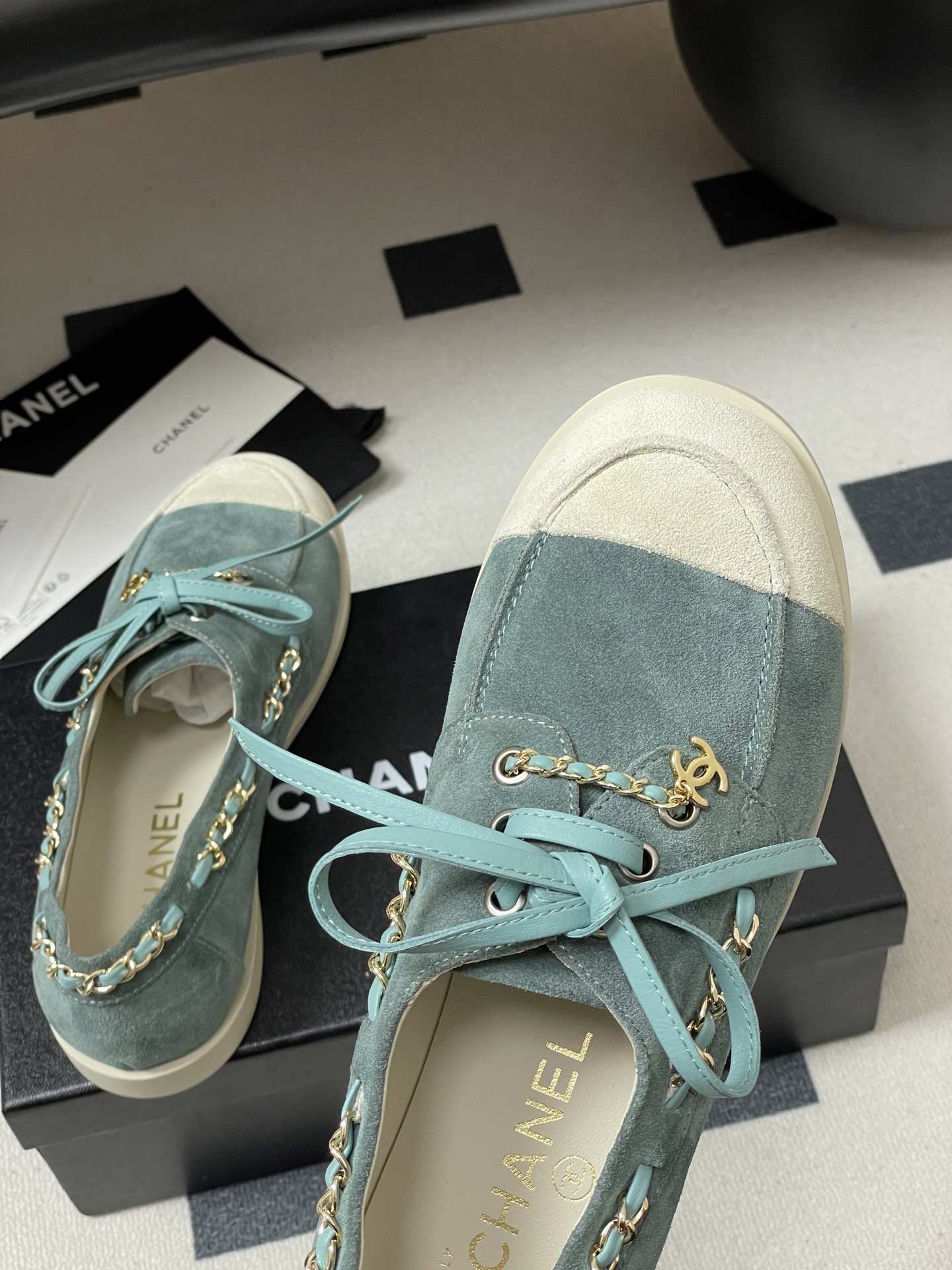 シャネル ローファー レディース メンズ 兼用 通勤 通学 シンプル ベージュ グリーン カーフレザー 36 - 画像 9