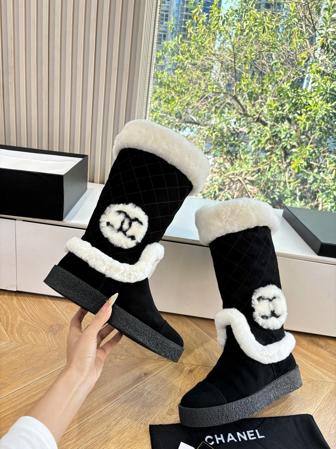 CHANEL シャネル ブーツ レディース メンズ 兼用 保温 軽量 通勤 通学 ブラック - 画像 7
