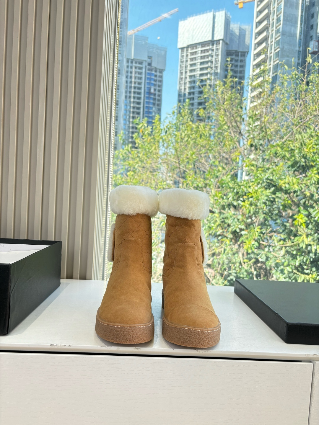 シャネル ショートブーツ レディース メンズ 兼用 軽量 保温 防水 ブラウン ウールフリース 通勤 通学 ファッション 38 39 40