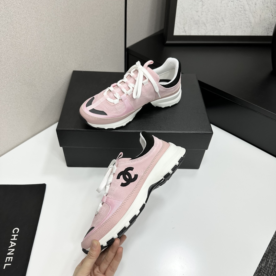 シャネル レディース メンズ 兼用 スニーカー シンプル 通勤 通学 ピンク 黒 白 - 画像 3