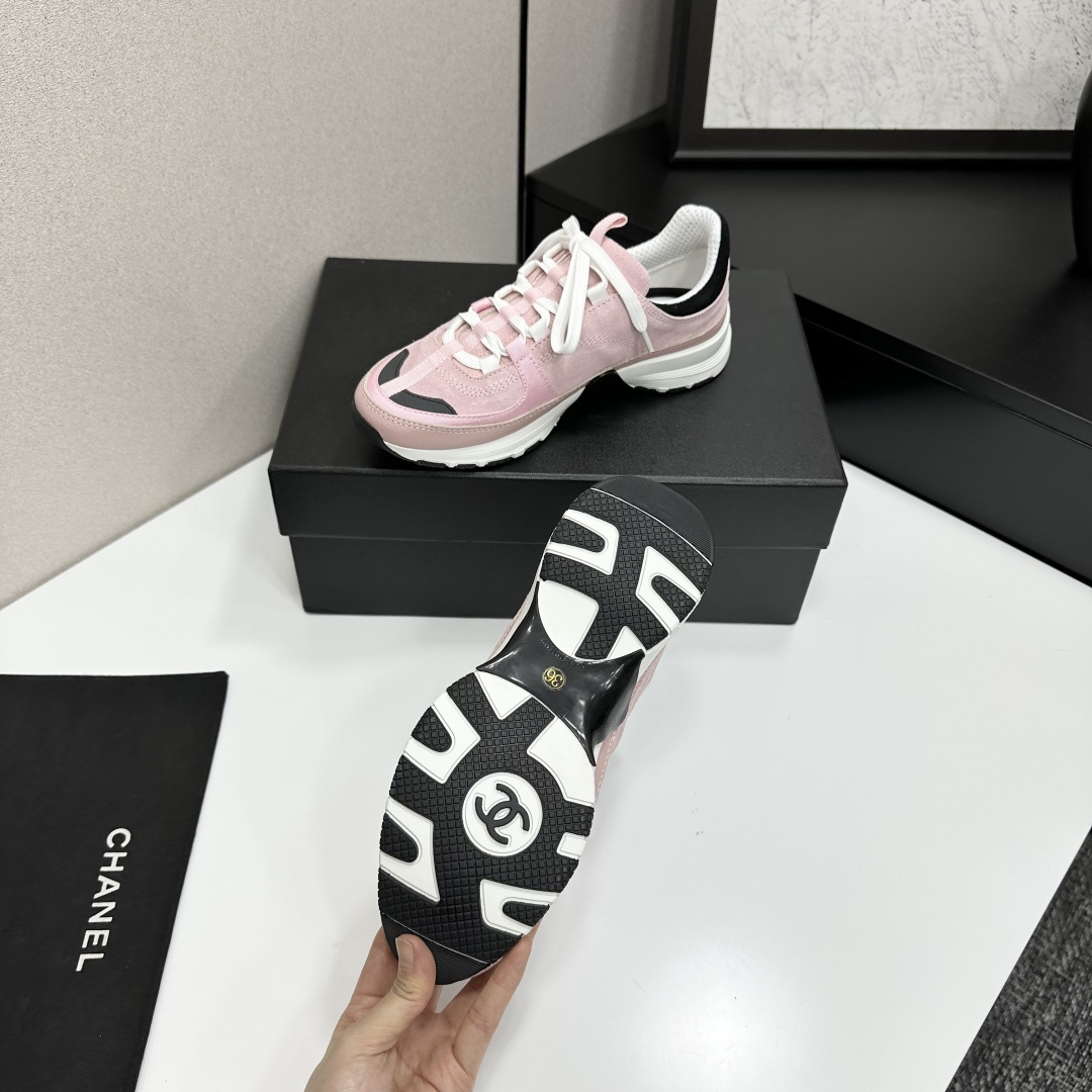 シャネル レディース メンズ 兼用 スニーカー シンプル 通勤 通学 ピンク 黒 白 - 画像 4