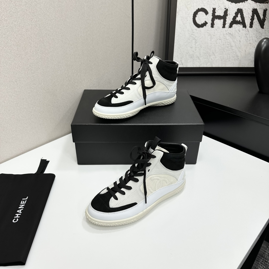 シャネル ロゴロゴ ハイカットスニーカー レディース メンズ 兼用 通勤 通学 シンプル 黒 白 2色展開 - 画像 2