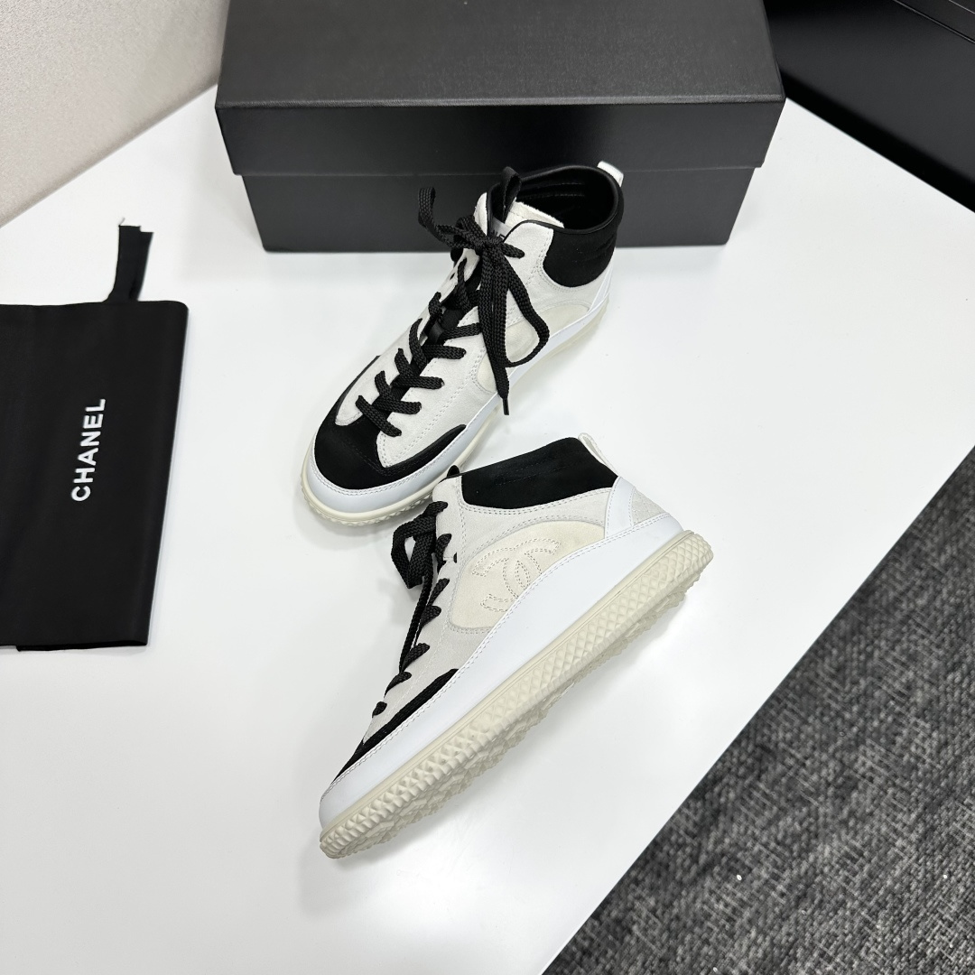 シャネル ロゴロゴ ハイカットスニーカー レディース メンズ 兼用 通勤 通学 シンプル 黒 白 2色展開 - 画像 5