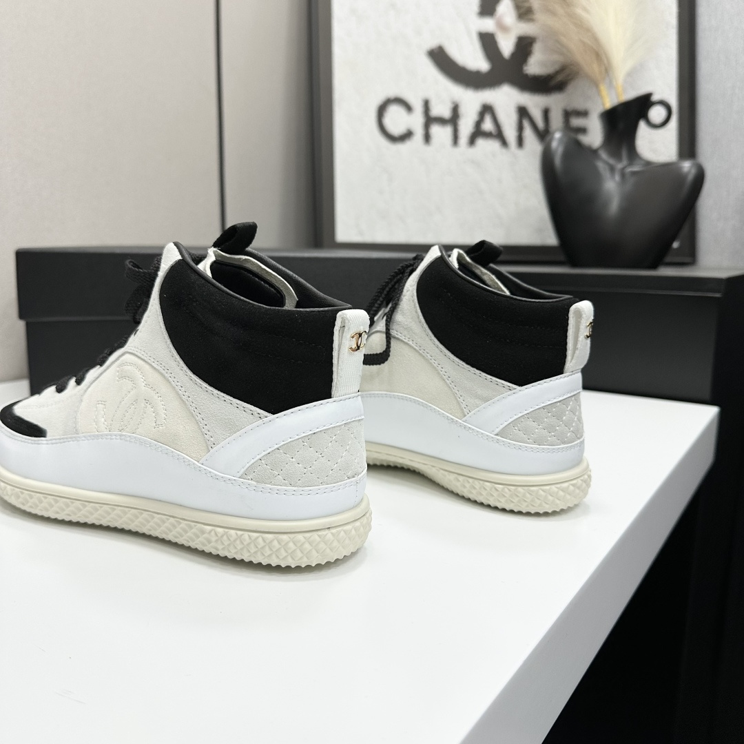 シャネル ロゴロゴ ハイカットスニーカー レディース メンズ 兼用 通勤 通学 シンプル 黒 白 2色展開 - 画像 7