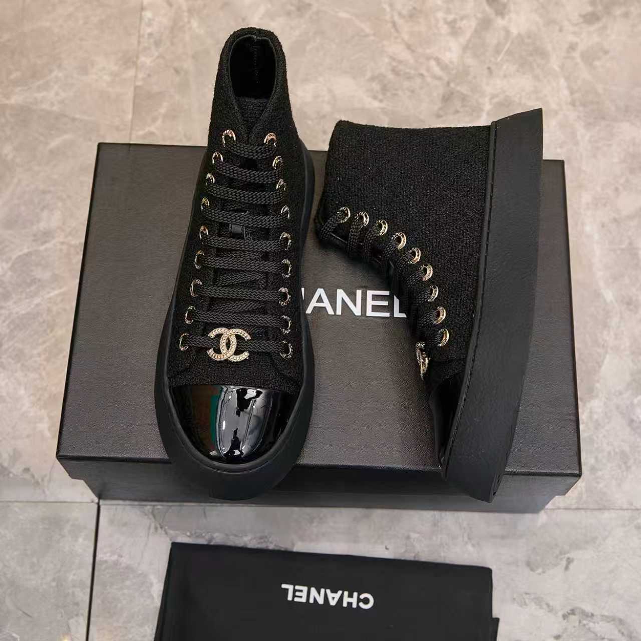 CHANEL シャネル ハイカットスニーカー レディース メンズ 兼用 軽量 大容量 黒 通勤 通学 2WAY プラットフォーム シンプル - 画像 6