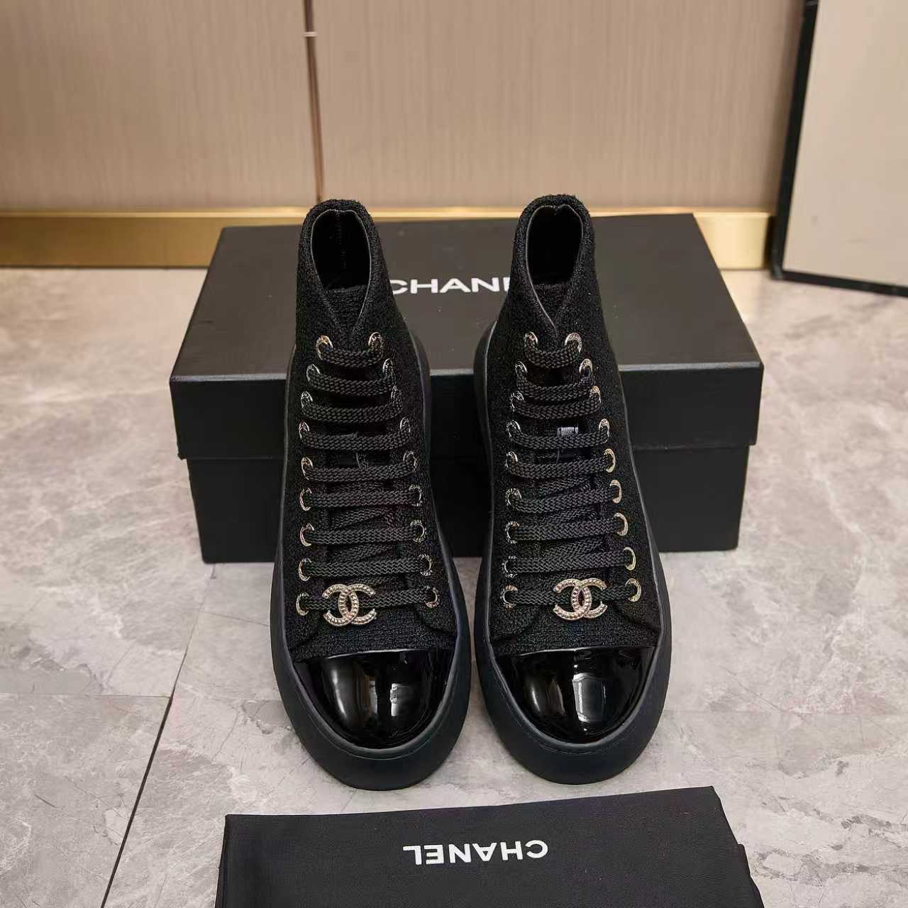 CHANEL シャネル ハイカットスニーカー レディース メンズ 兼用 軽量 大容量 黒 通勤 通学 2WAY プラットフォーム シンプル - 画像 7