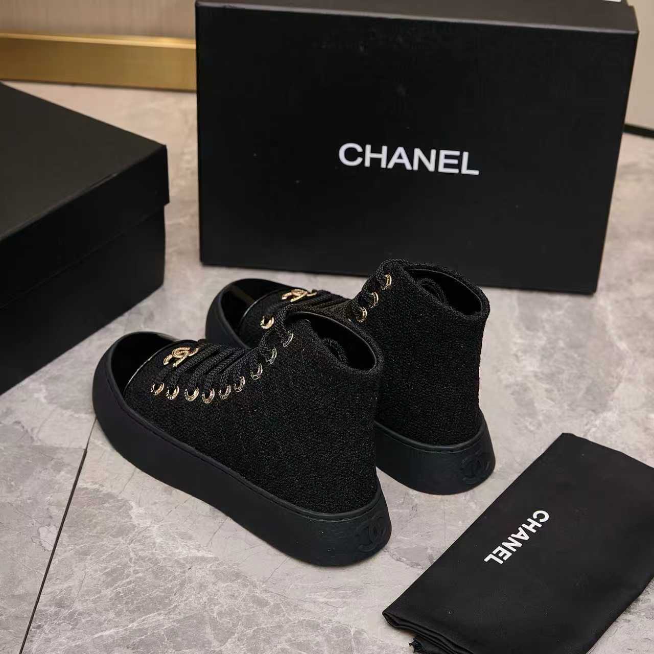 CHANEL シャネル ハイカットスニーカー レディース メンズ 兼用 軽量 大容量 黒 通勤 通学 2WAY プラットフォーム シンプル - 画像 8