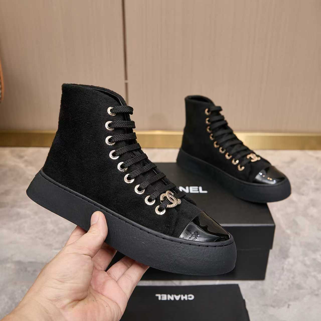 シャネル シューズ ブーツ レディース メンズ 兼用 プラットフォーム 靴 黒 2WAY 通勤 通学 高級感 2WAY 通勤 通学 高級感 黒 - 画像 2