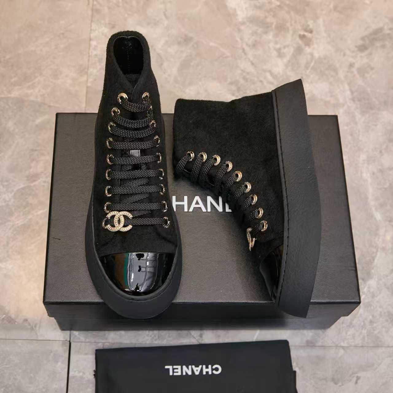 シャネル シューズ ブーツ レディース メンズ 兼用 プラットフォーム 靴 黒 2WAY 通勤 通学 高級感 2WAY 通勤 通学 高級感 黒 - 画像 3