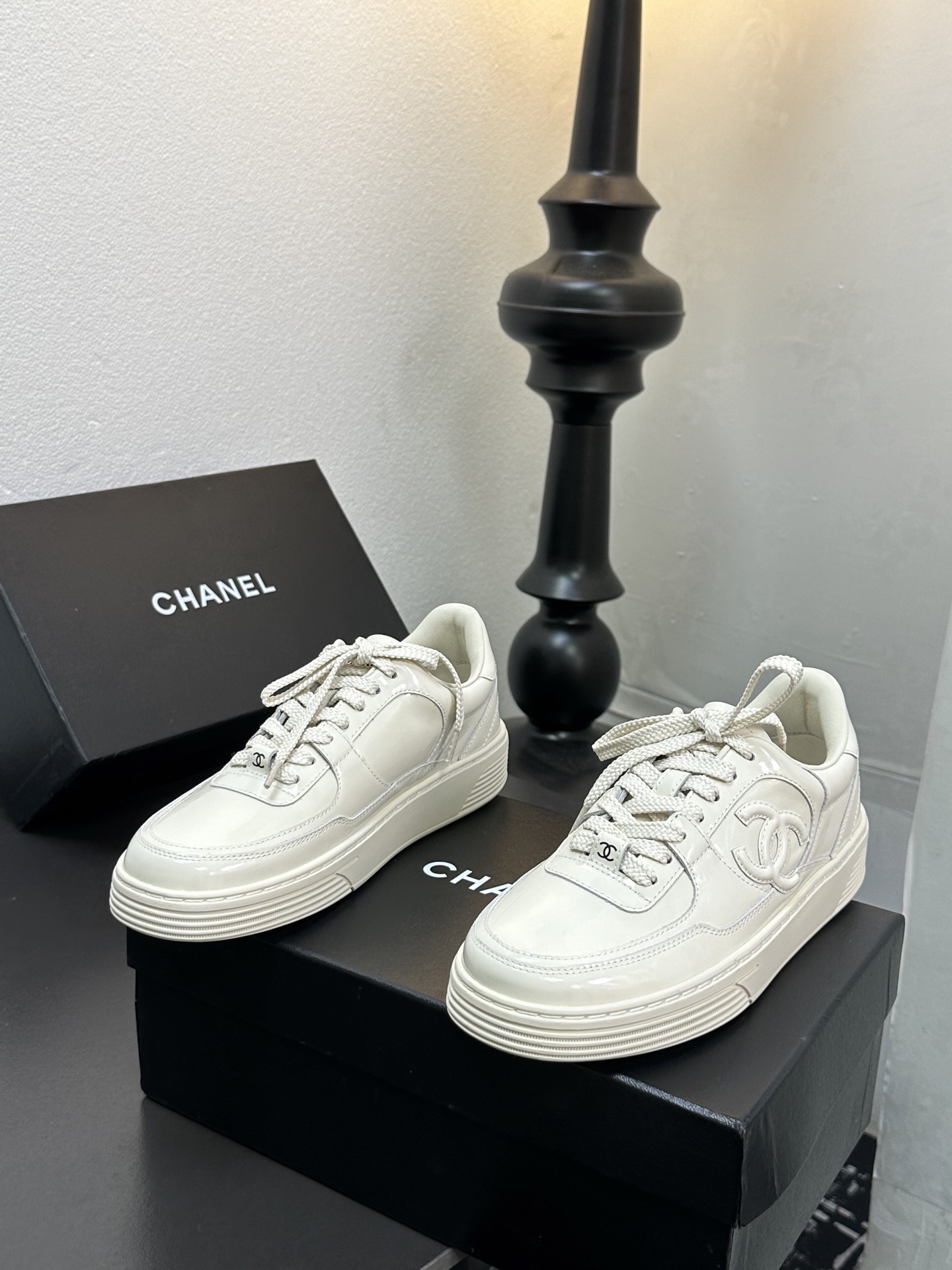 シャネル ロゴ レースアップ スニーカー レディース メンズ 兼用 通勤 通学 白 35〜60字 - 画像 7
