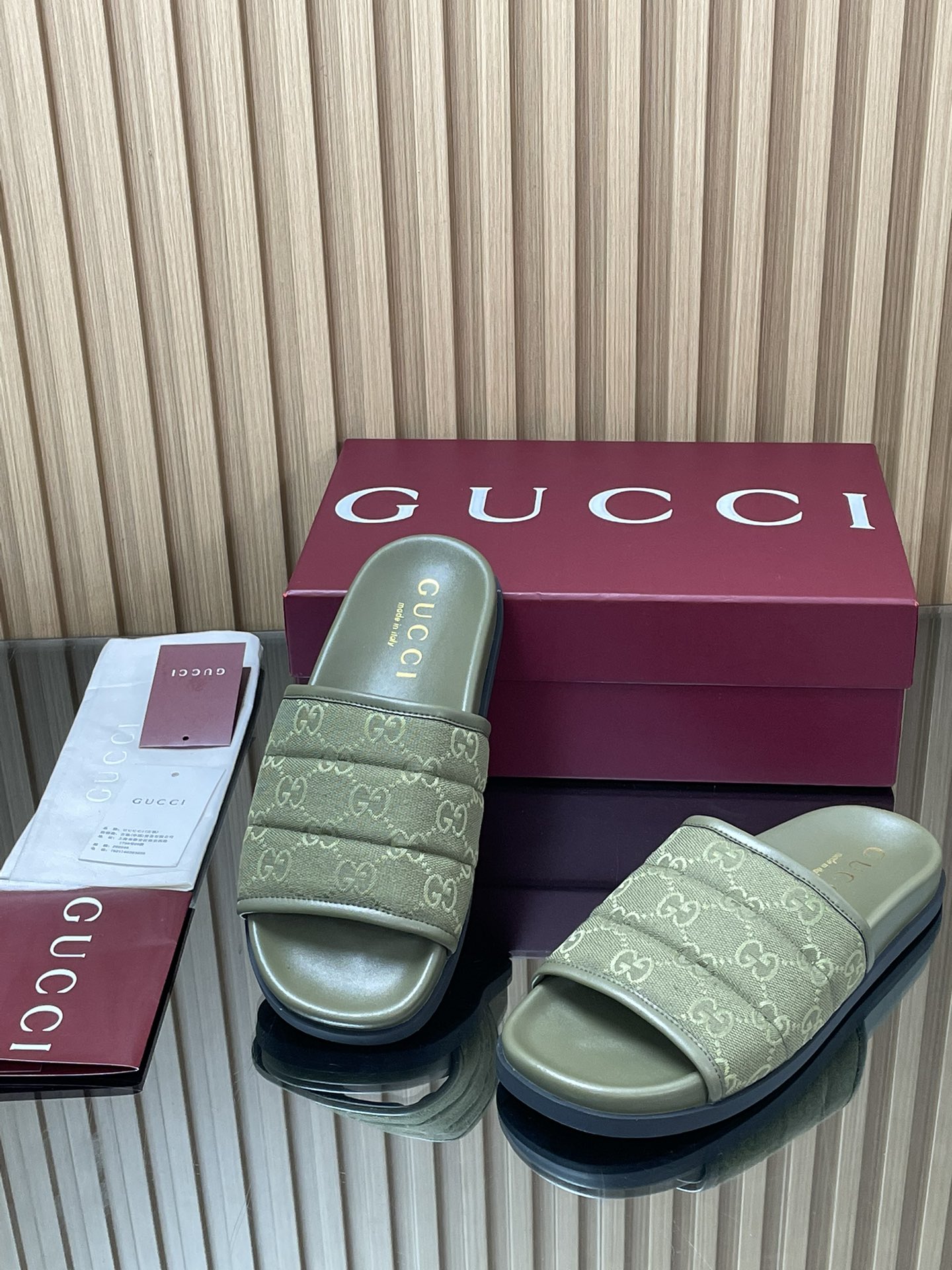 GUCCI グッチ フラットシューズ シルク 軽量 オールシーズン グリーン - 画像 3