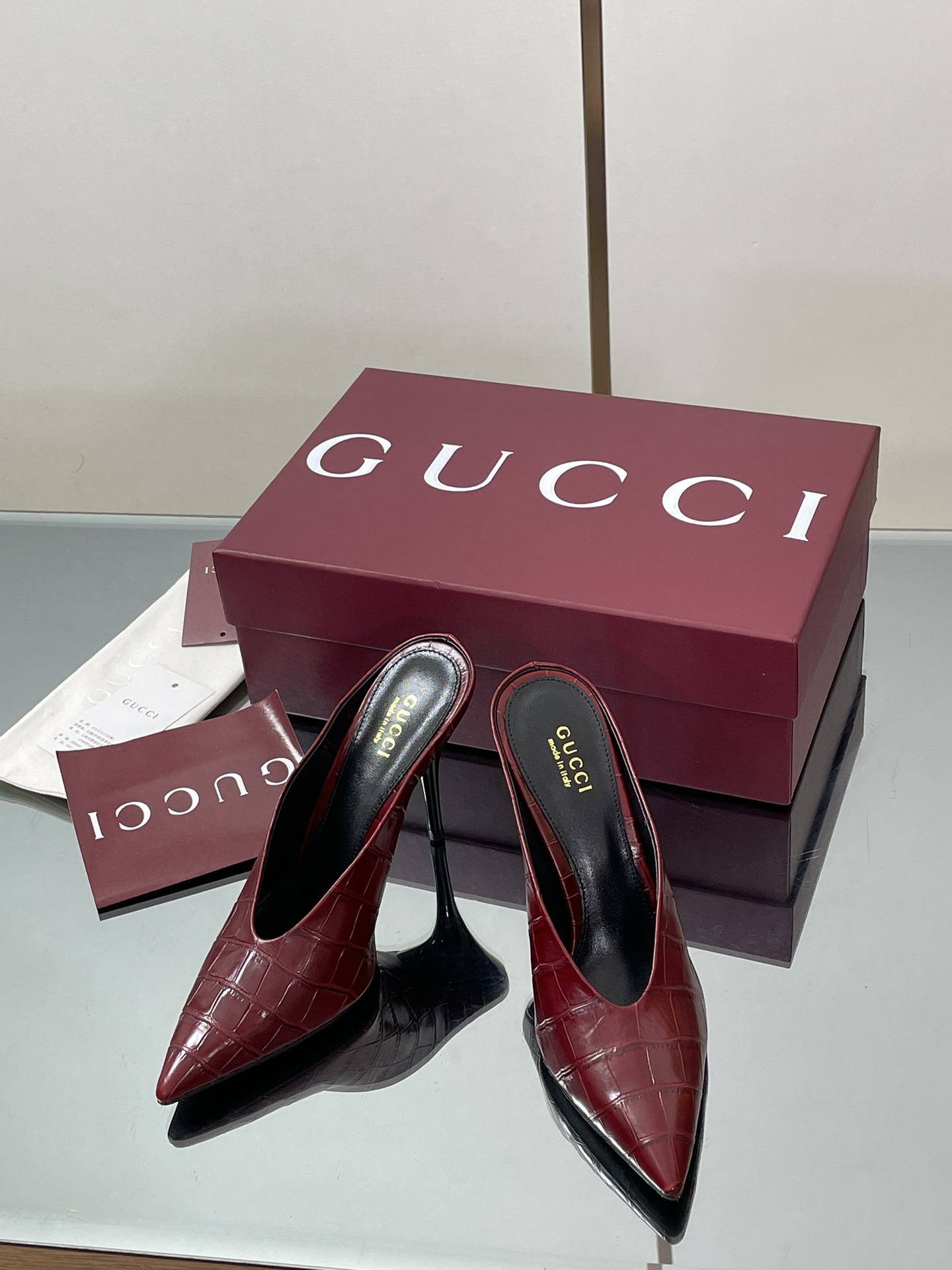 GUCCI グッチ ミッドヒール ミュール レディース 本革 紅色 ブラック 38 39 40 41 42 - 画像 2