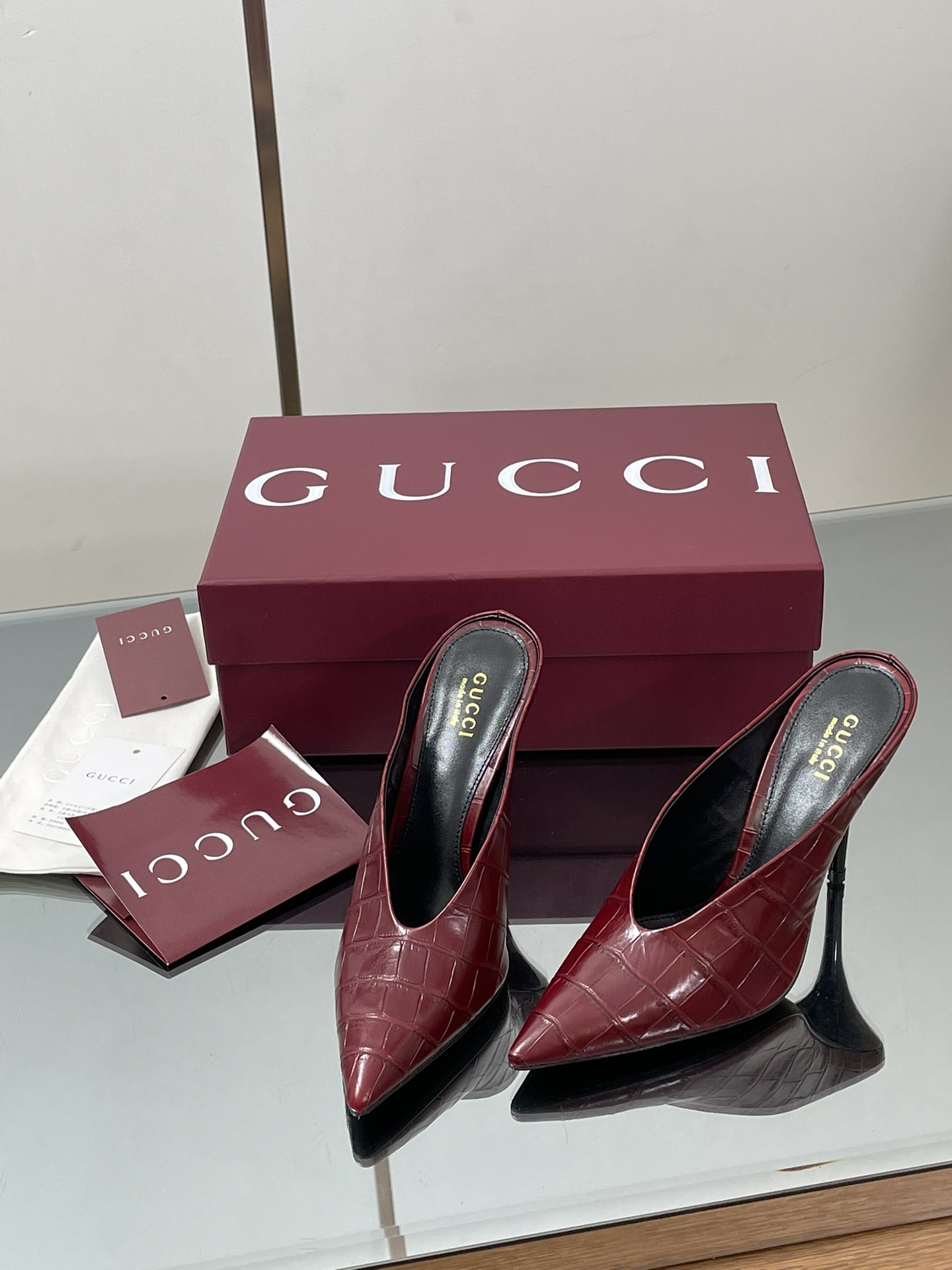 GUCCI グッチ ミッドヒール ミュール レディース 本革 紅色 ブラック 38 39 40 41 42 - 画像 3
