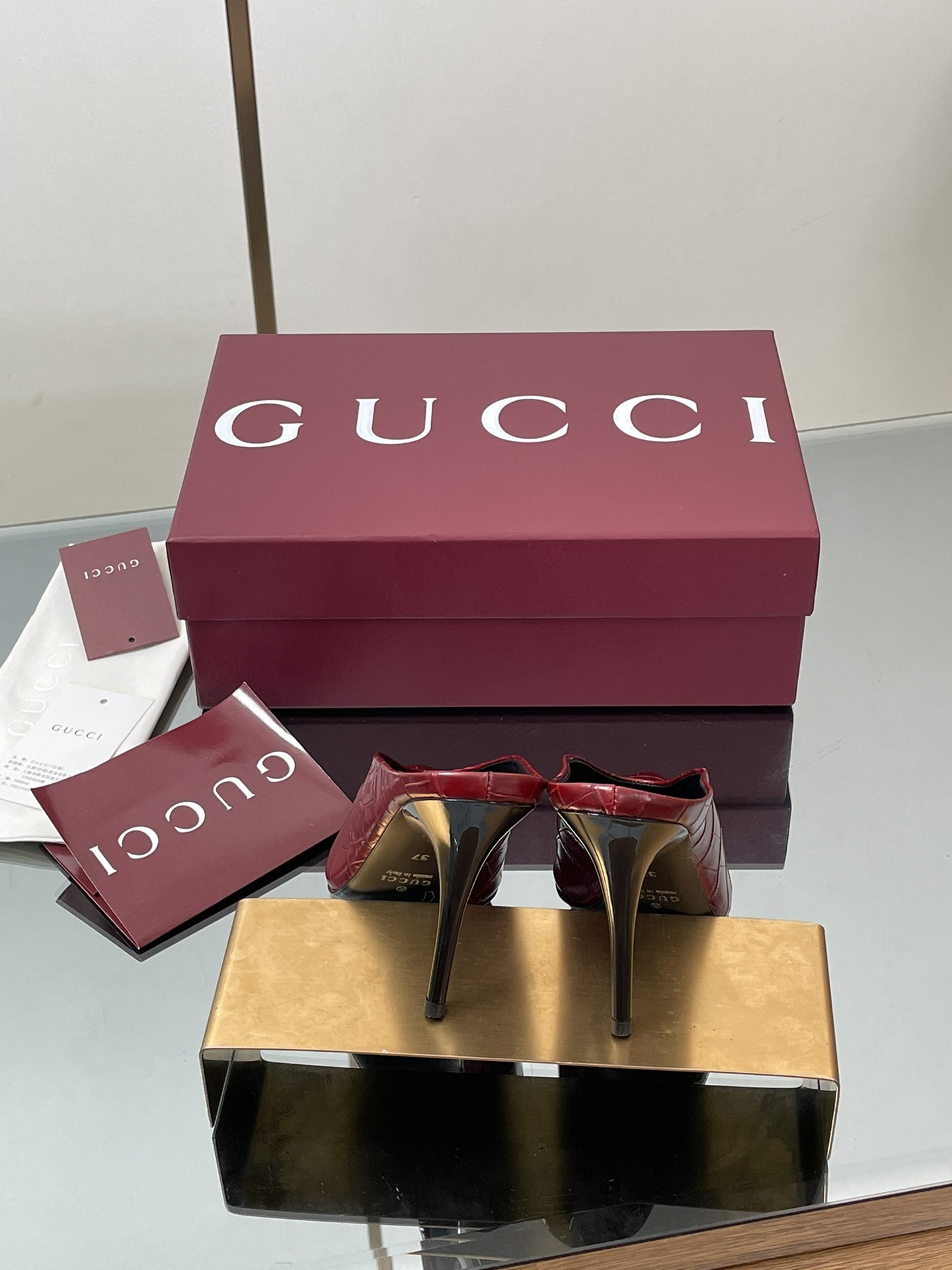 GUCCI グッチ ミッドヒール ミュール レディース 本革 紅色 ブラック 38 39 40 41 42 - 画像 4